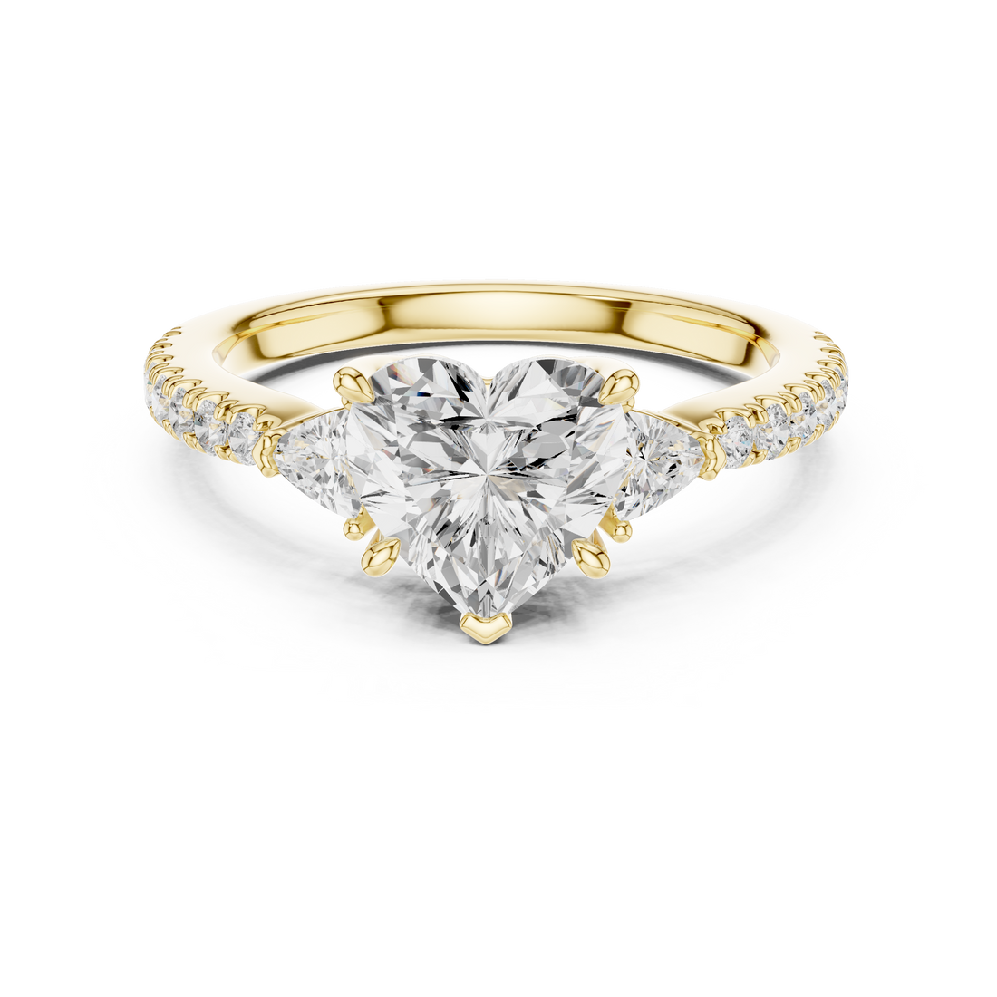 Heart Cut Three-Stone Engagement Ring with Pavé Band