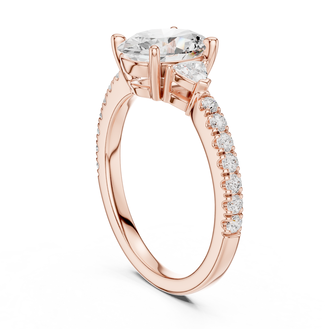 Oval Cut Three-Stone Engagement Ring with Pavé Band