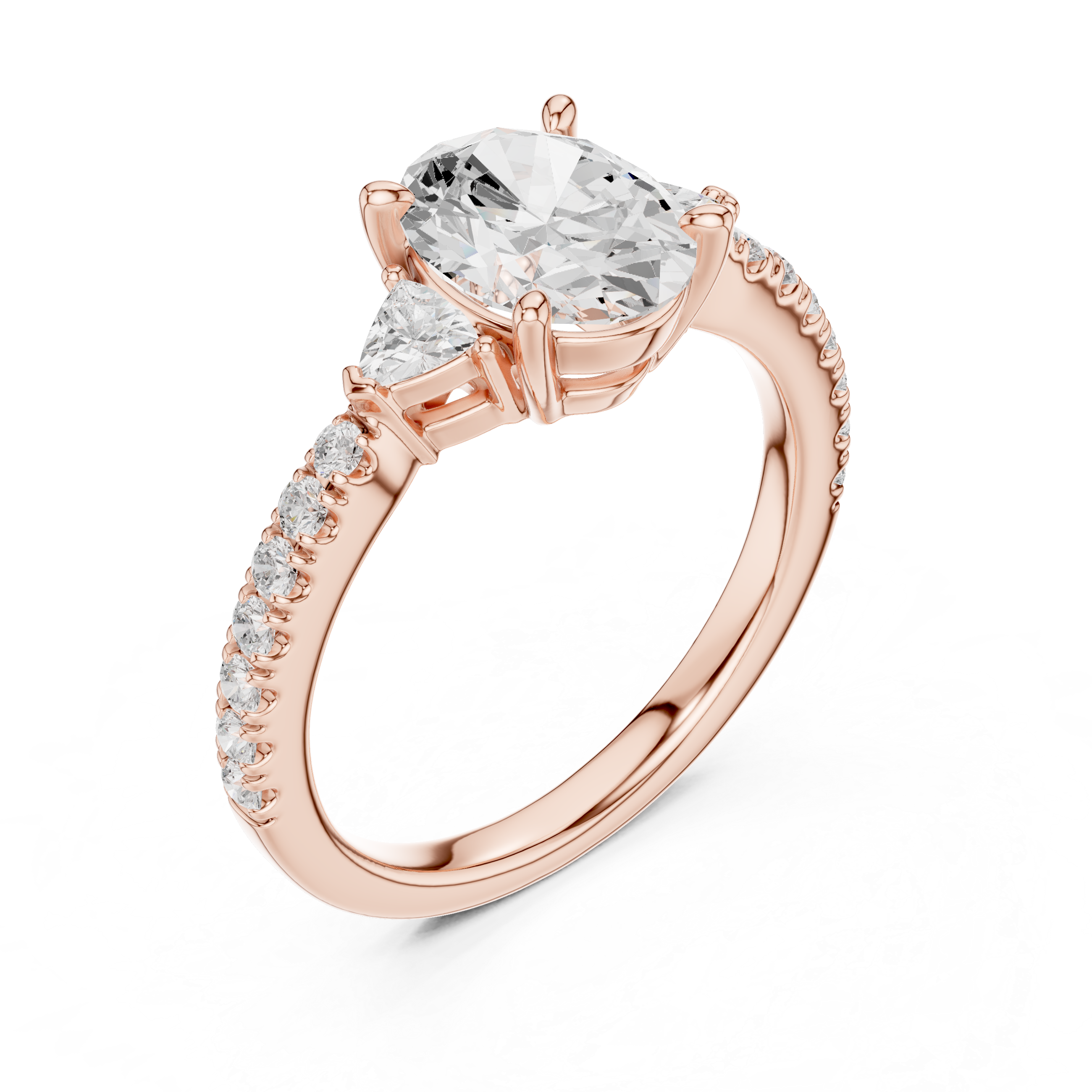 Oval Cut Three-Stone Engagement Ring with Pavé Band