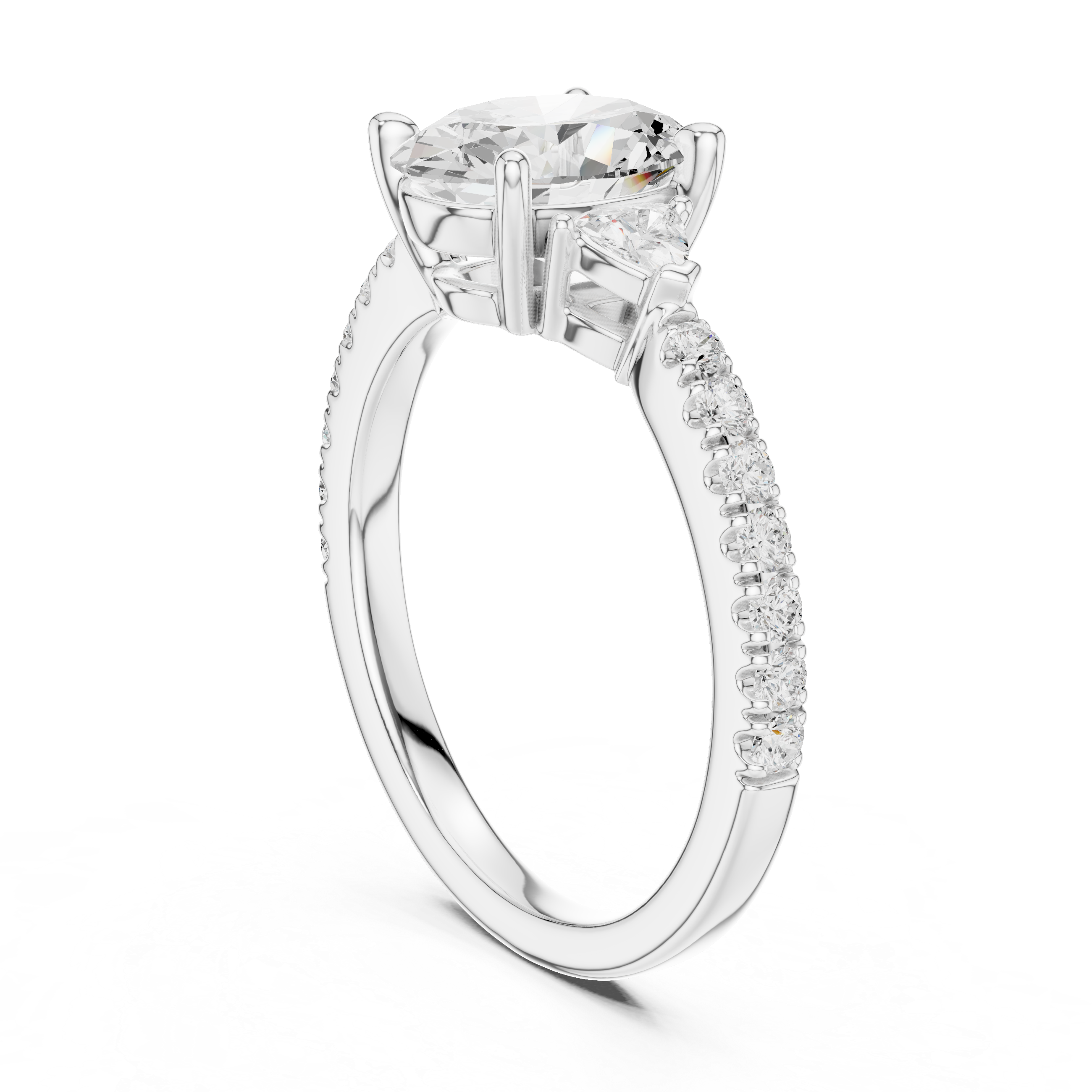 Oval Cut Three-Stone Engagement Ring with Pavé Band