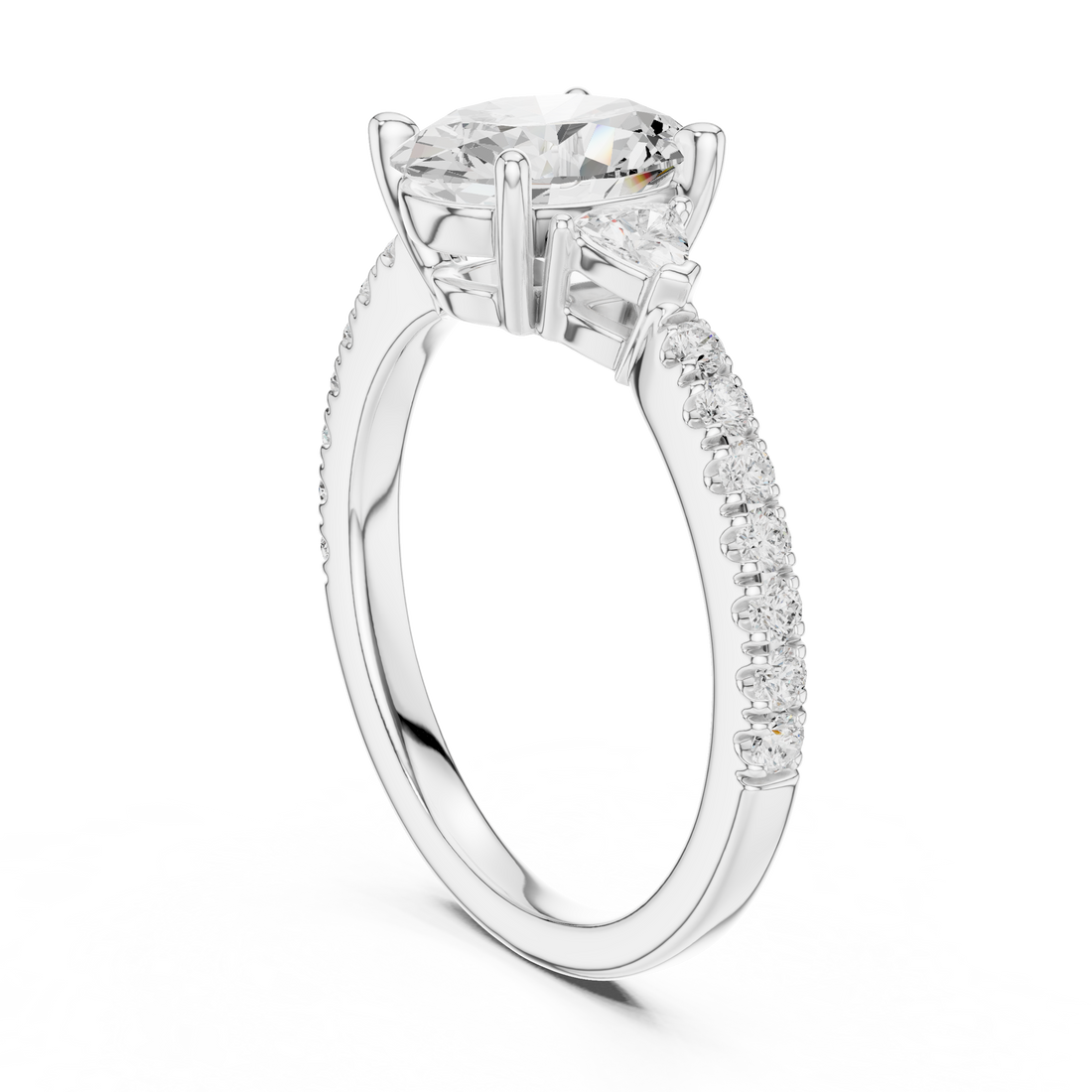 Oval Cut Three-Stone Engagement Ring with Pavé Band