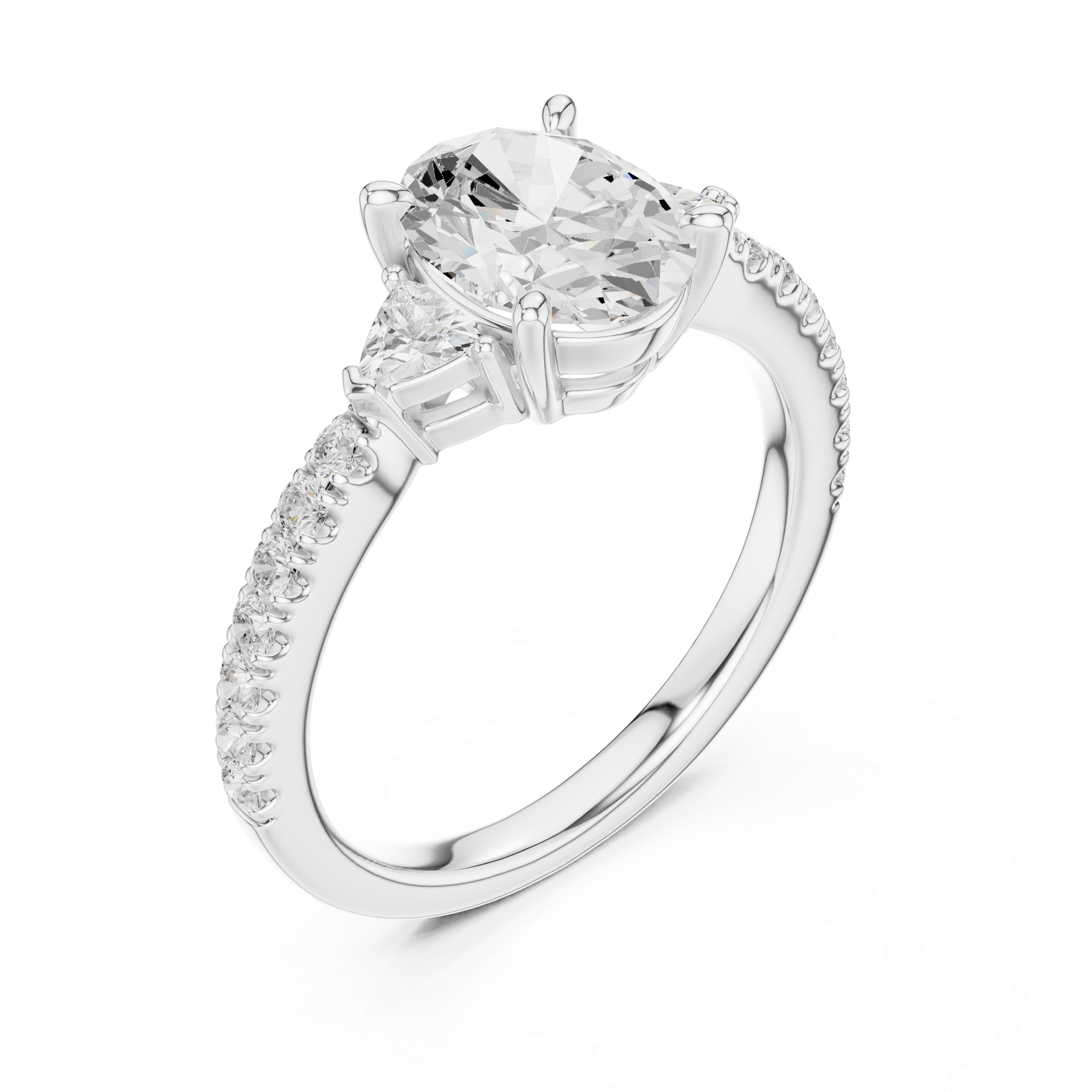Oval Cut Three-Stone Engagement Ring with Pavé Band