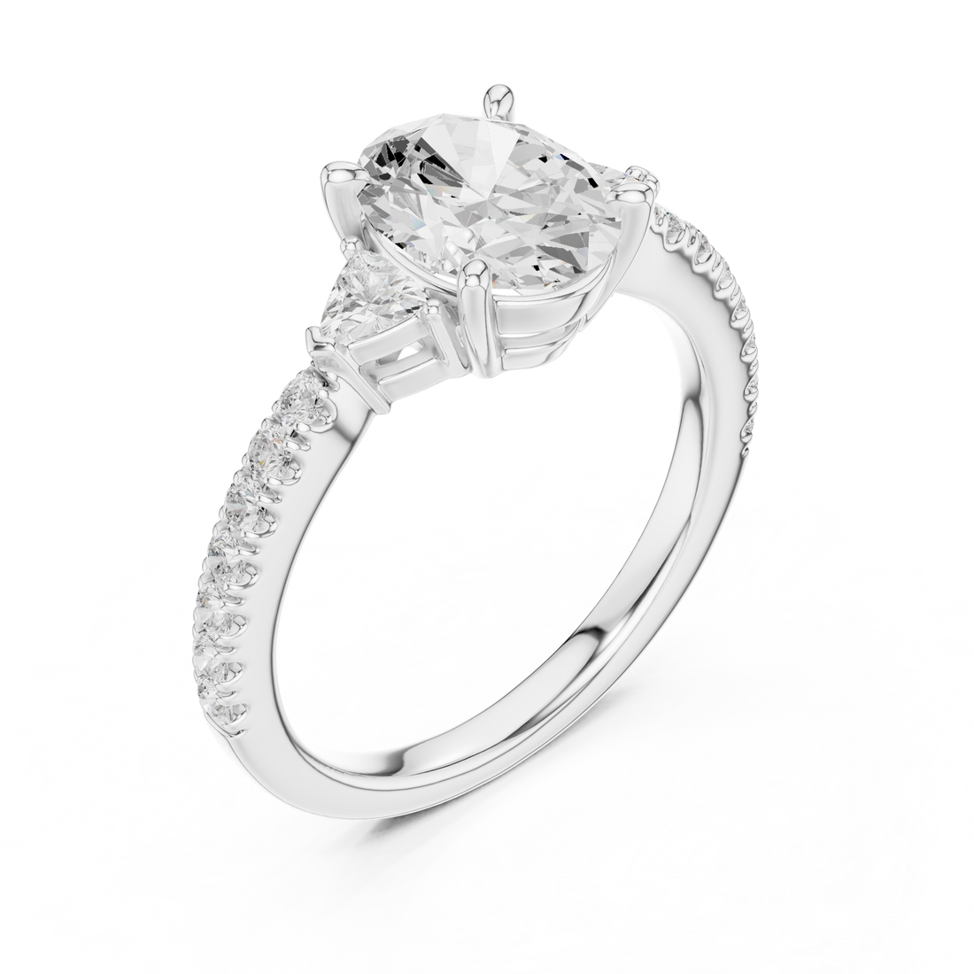 Oval Cut Three-Stone Engagement Ring with Pavé Band