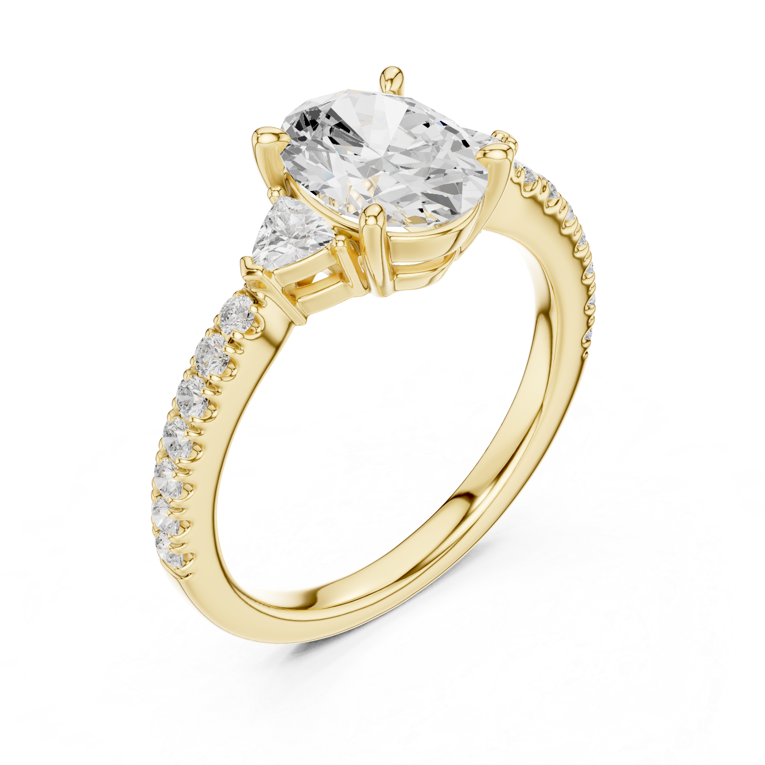 Oval Cut Three-Stone Engagement Ring with Pavé Band