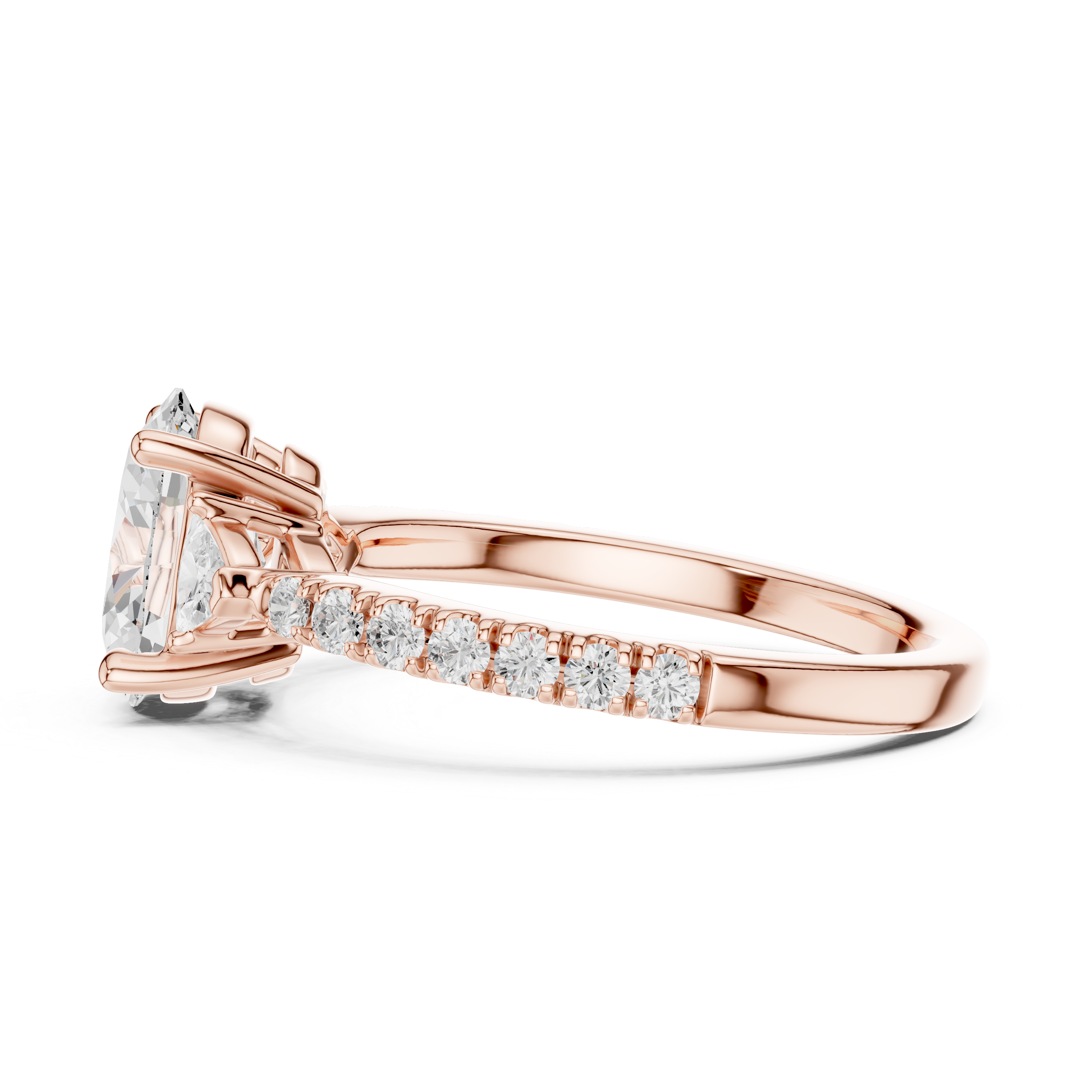 Oval Cut Three-Stone Engagement Ring with Pavé Band