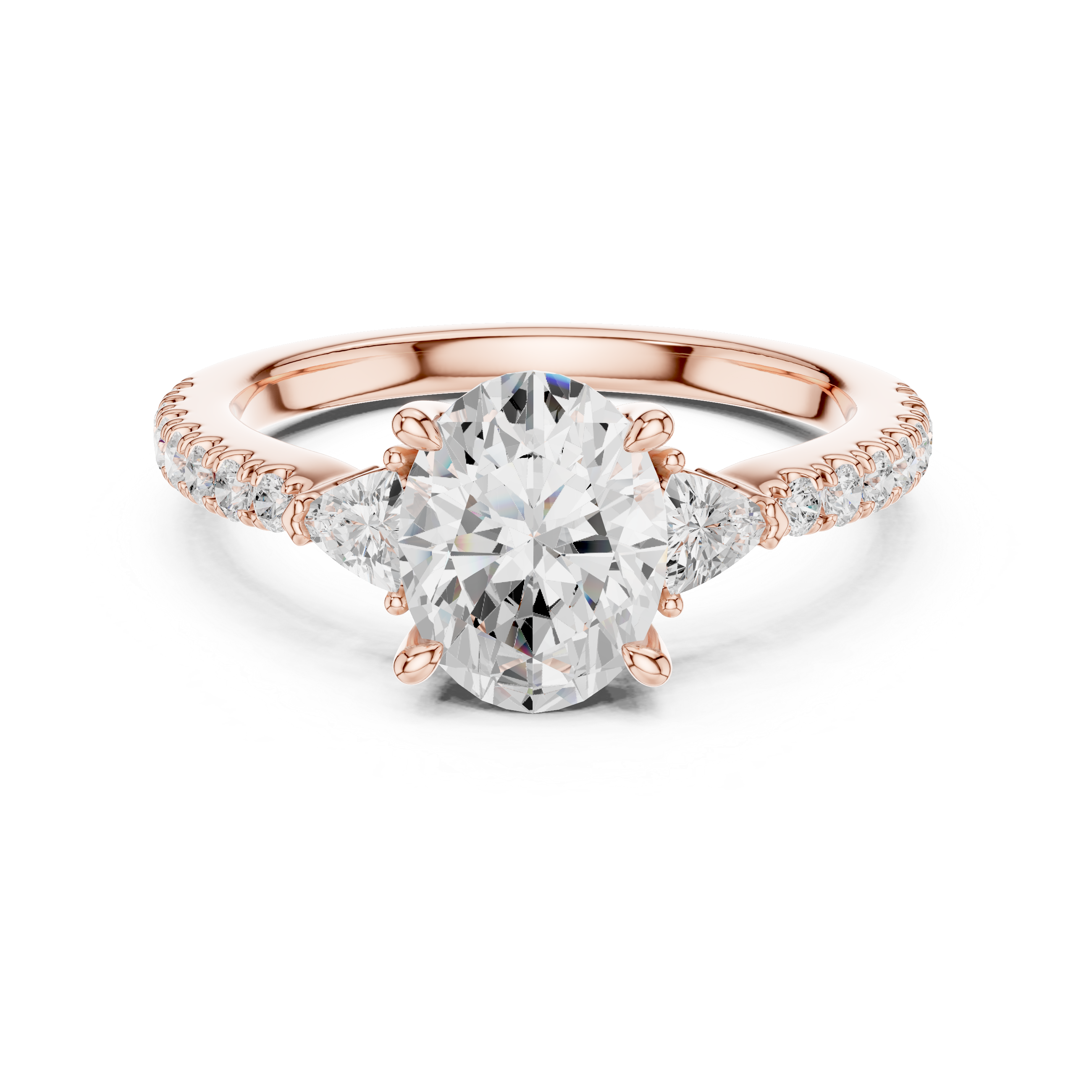 Oval Cut Three-Stone Engagement Ring with Pavé Band