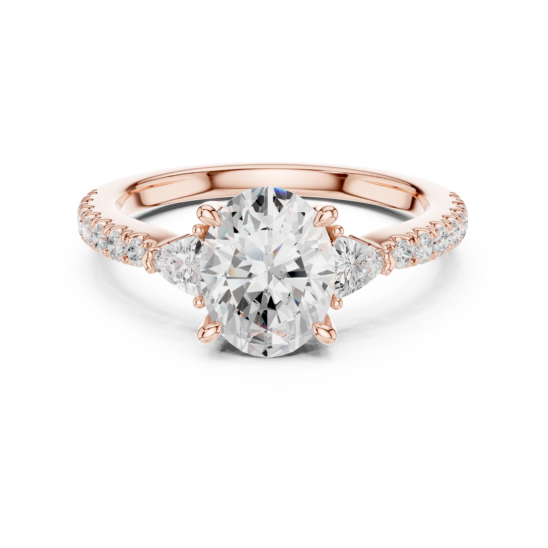 Oval Cut Three-Stone Engagement Ring with Pavé Band