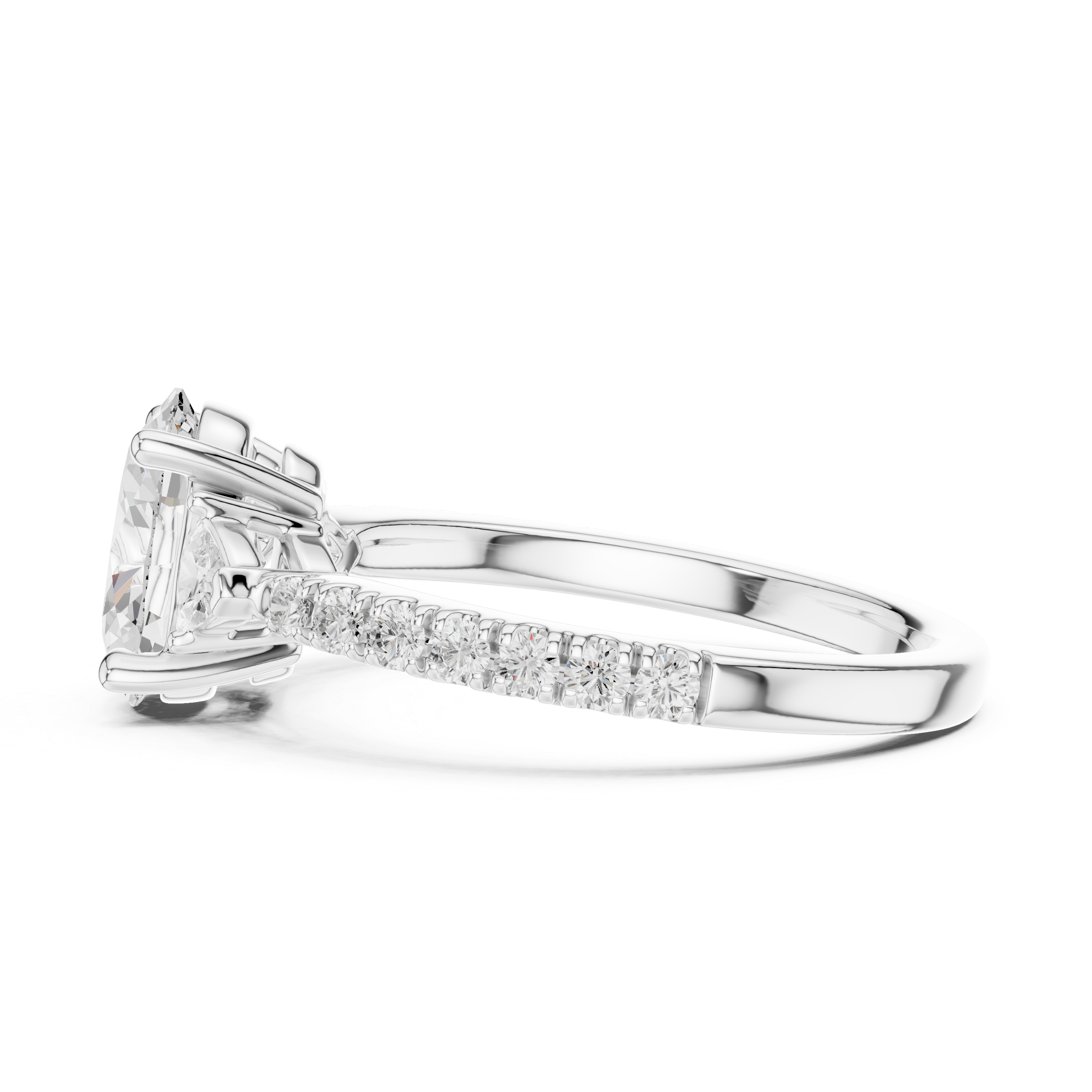 Oval Cut Three-Stone Engagement Ring with Pavé Band