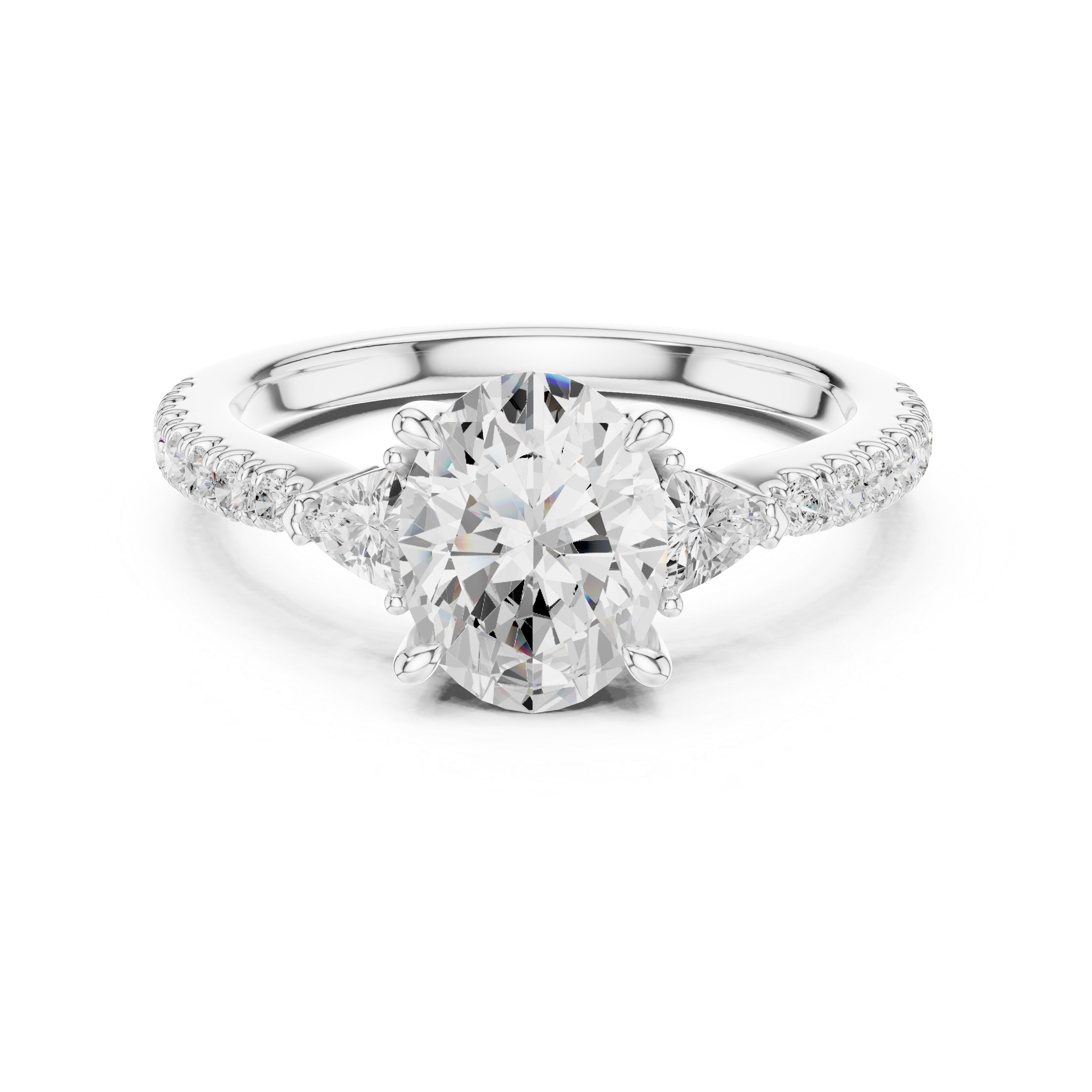 Oval Cut Three-Stone Engagement Ring with Pavé Band