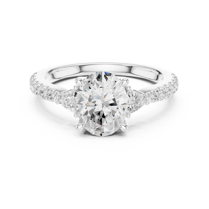 Oval Cut Three-Stone Engagement Ring with Pavé Band