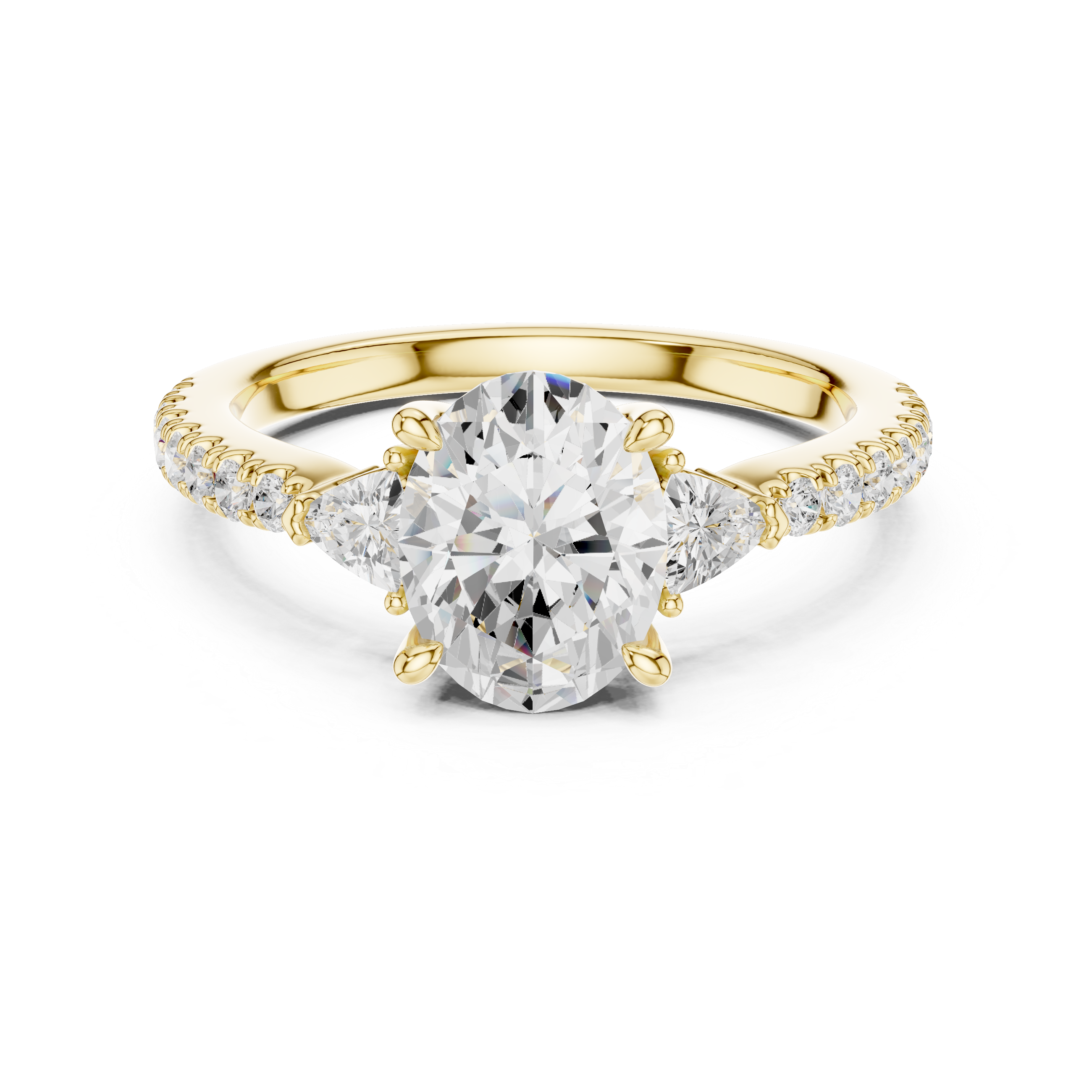 Oval Cut Three-Stone Engagement Ring with Pavé Band