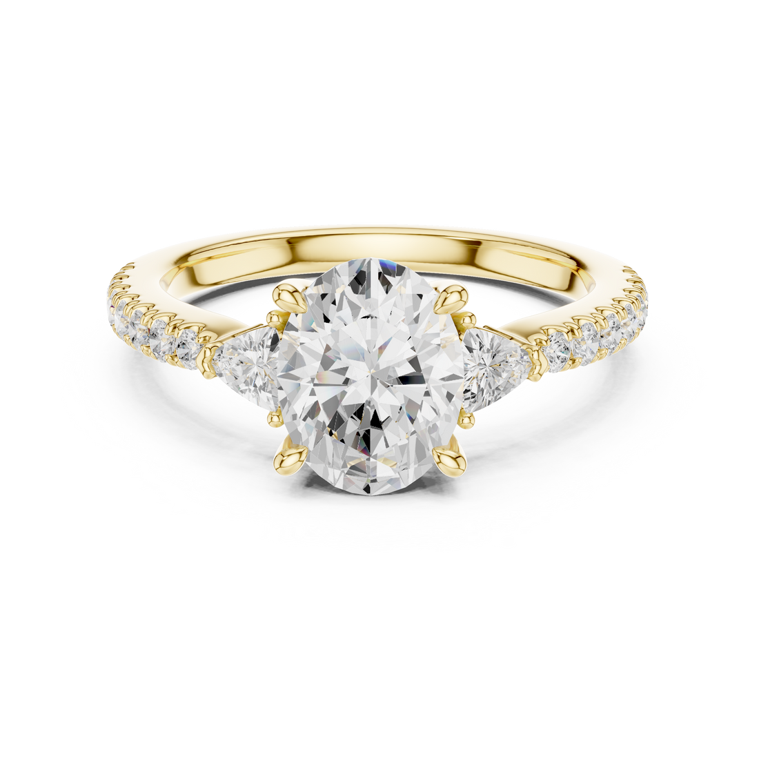 Oval Cut Three-Stone Engagement Ring with Pavé Band