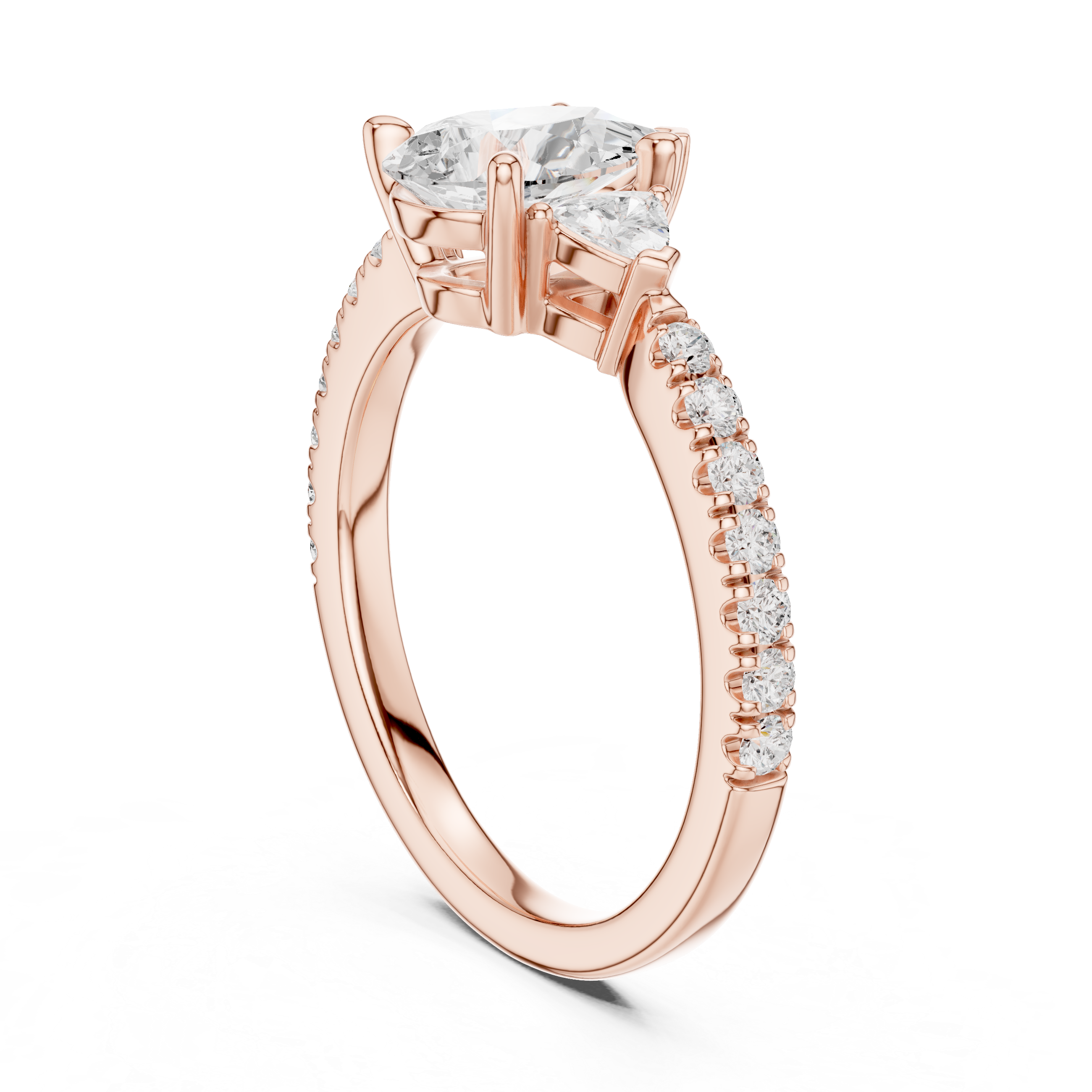 Pear Cut Three-Stone Engagement Ring with Pavé Band