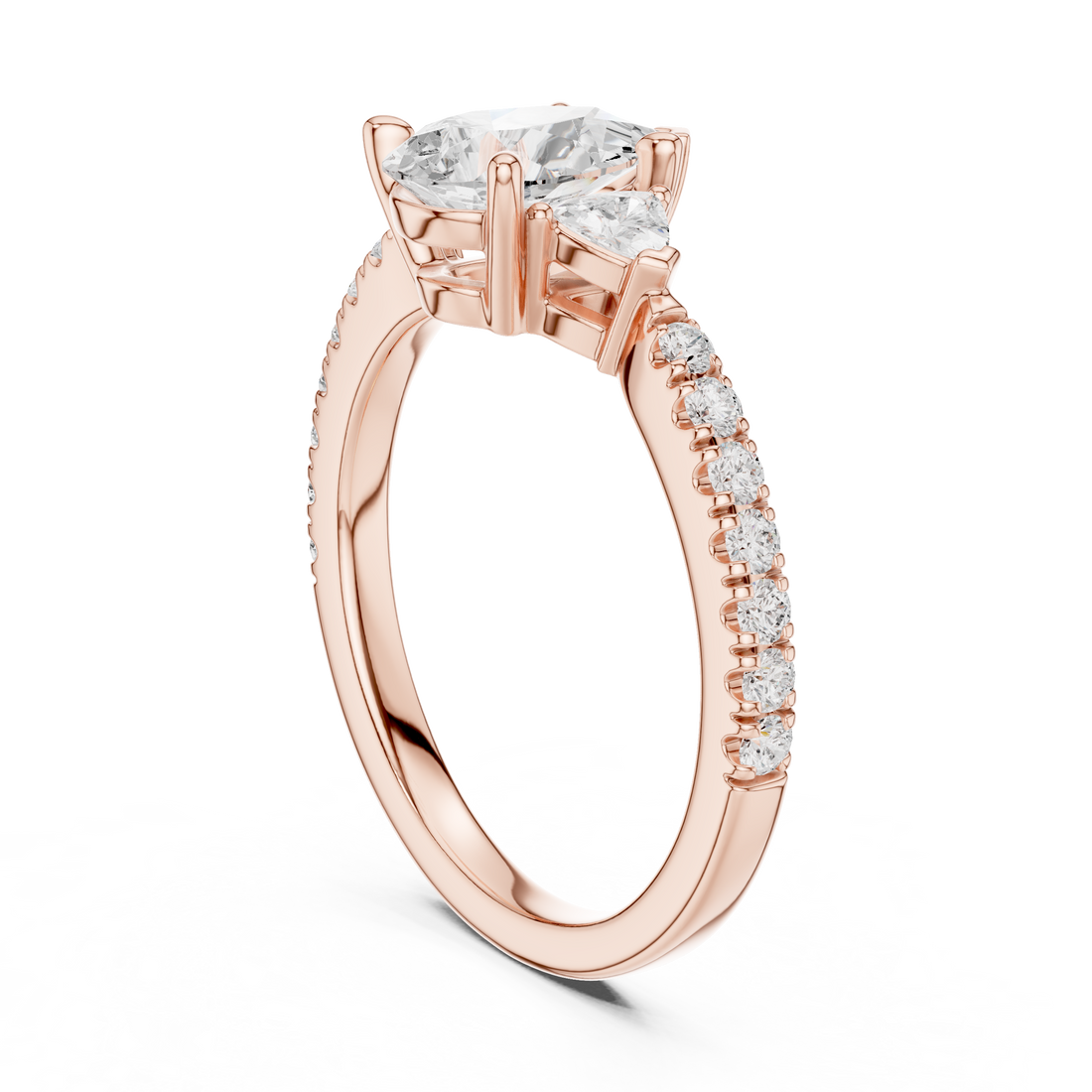Pear Cut Three-Stone Engagement Ring with Pavé Band