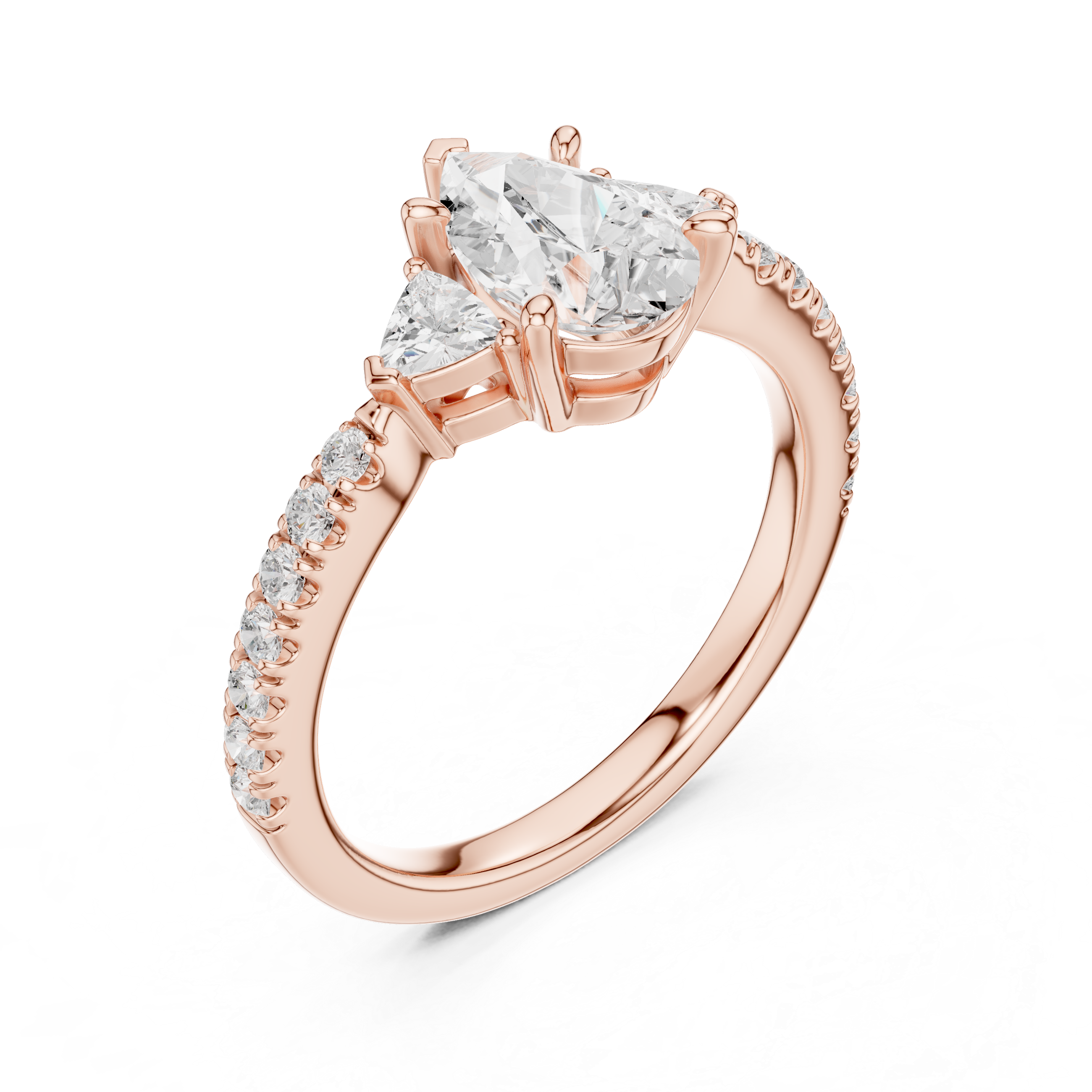 Pear Cut Three-Stone Engagement Ring with Pavé Band