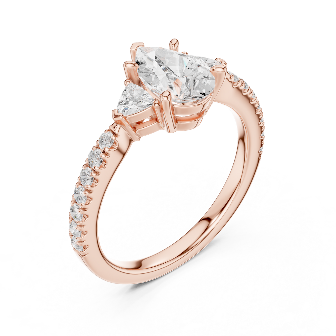 Pear Cut Three-Stone Engagement Ring with Pavé Band