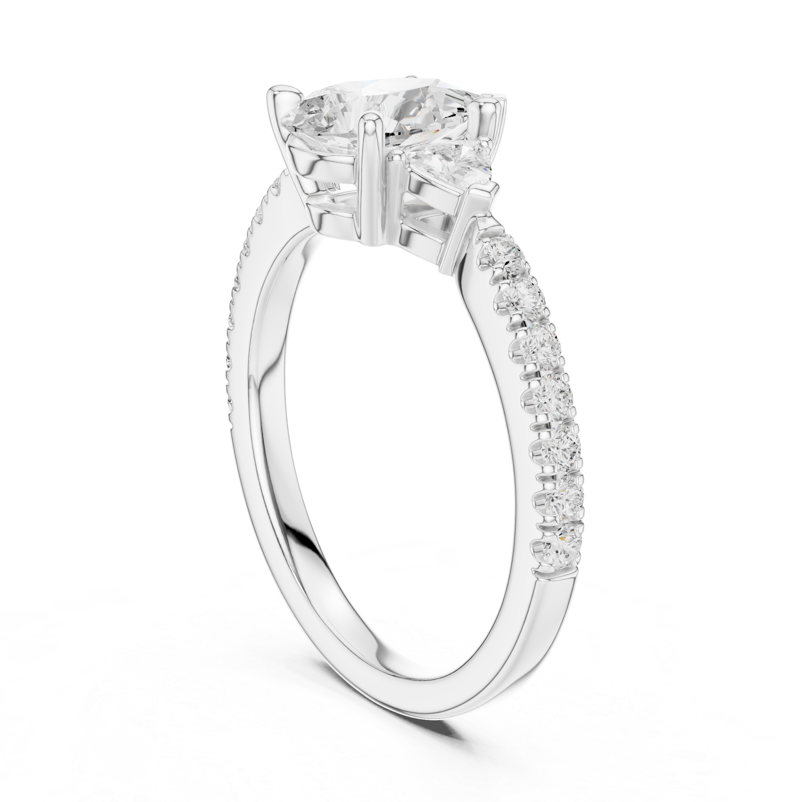 Pear Cut Three-Stone Engagement Ring with Pavé Band