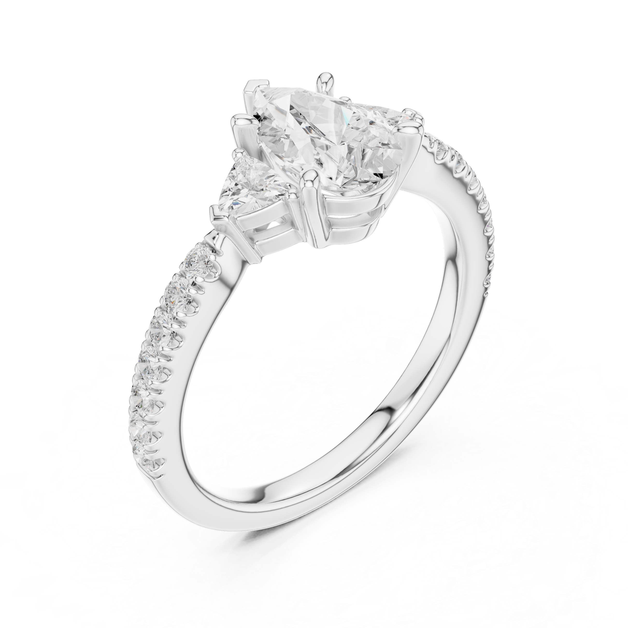 Pear Cut Three-Stone Engagement Ring with Pavé Band