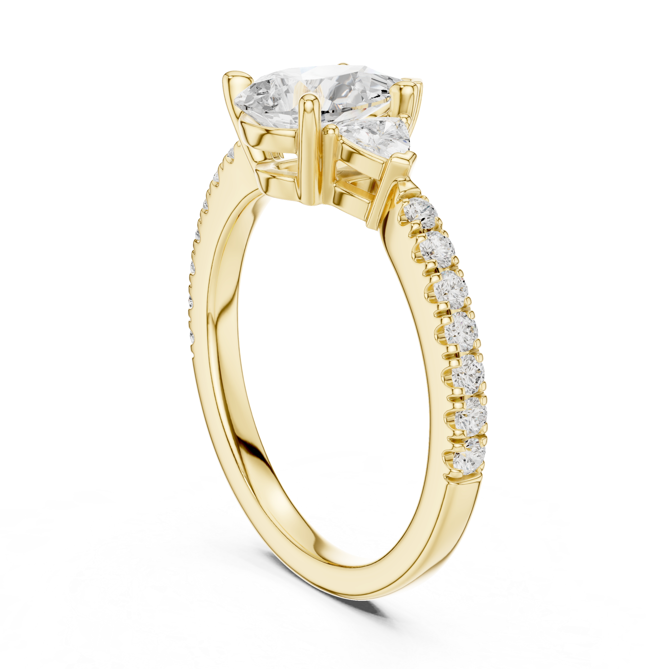 Pear Cut Three-Stone Engagement Ring with Pavé Band