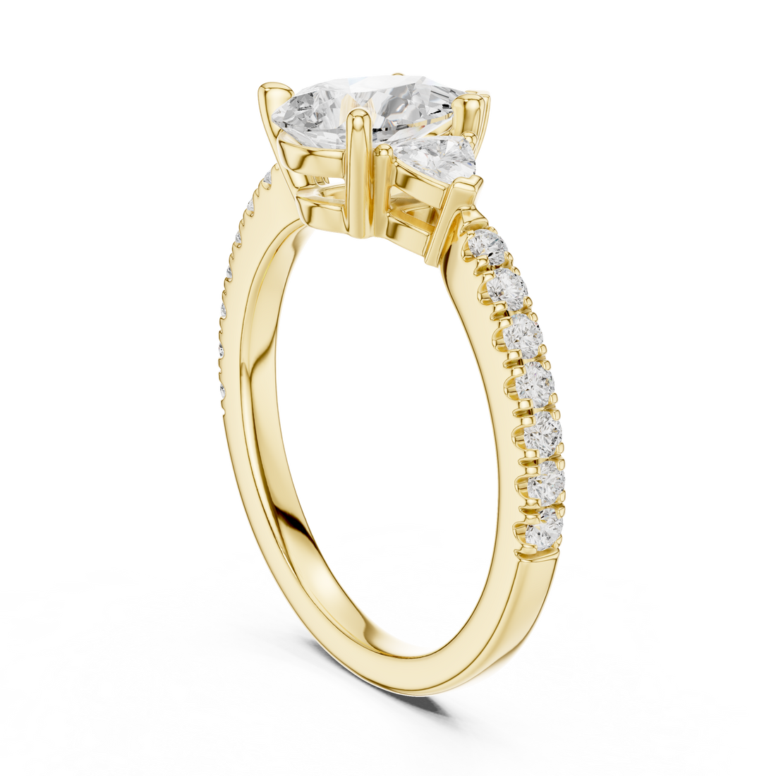 Pear Cut Three-Stone Engagement Ring with Pavé Band