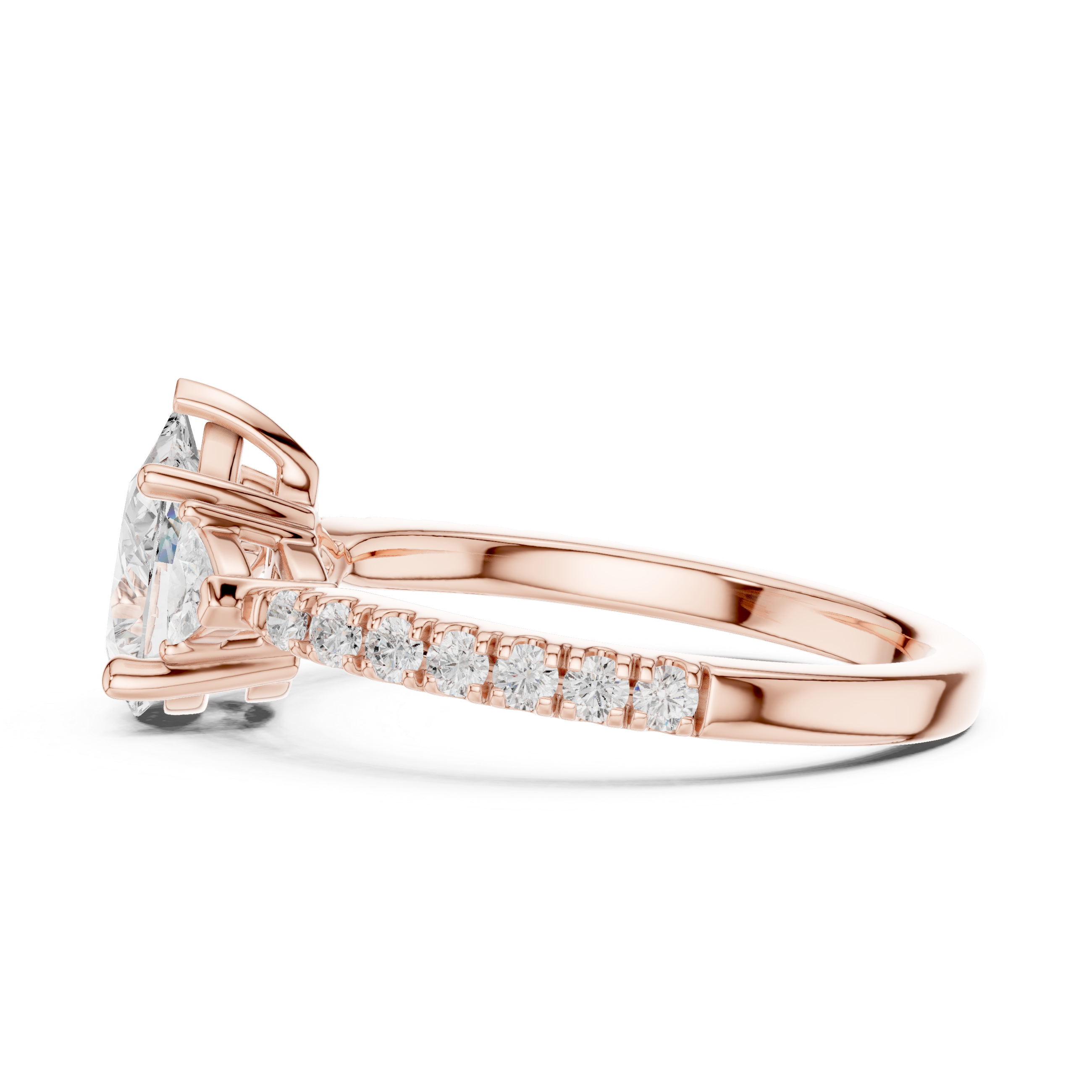 Pear Cut Three-Stone Engagement Ring with Pavé Band