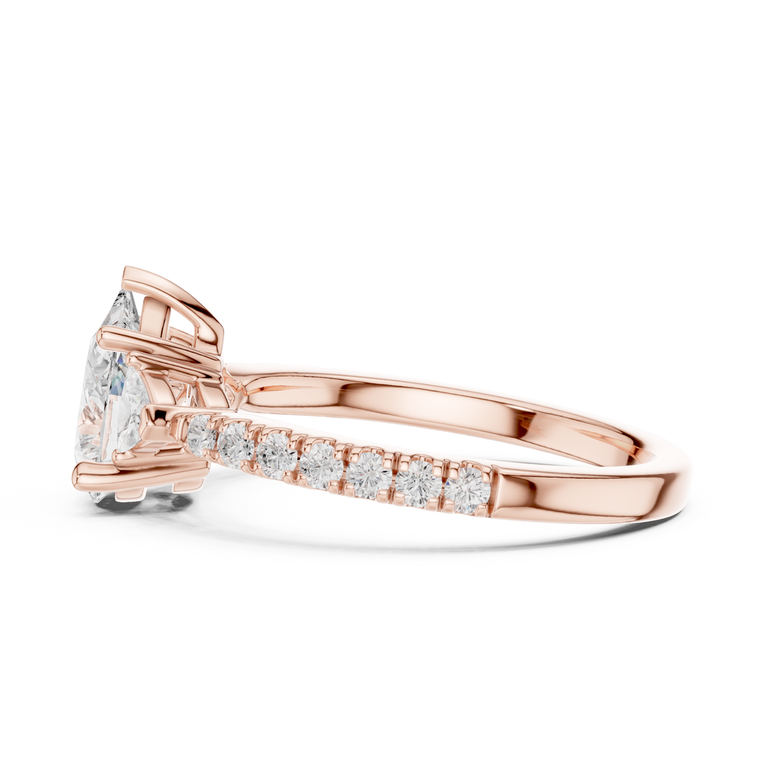 Pear Cut Three-Stone Engagement Ring with Pavé Band