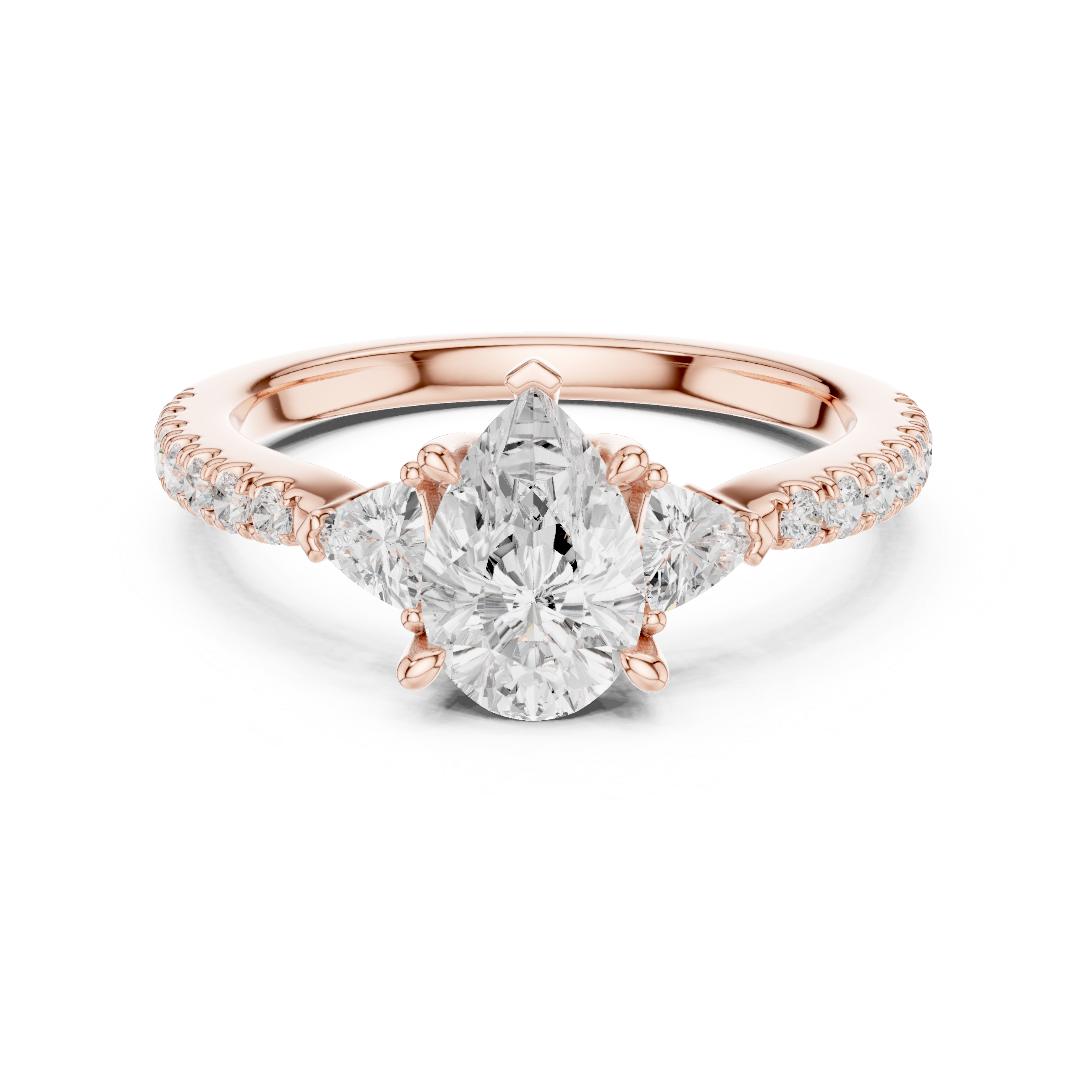 Pear Cut Three-Stone Engagement Ring with Pavé Band