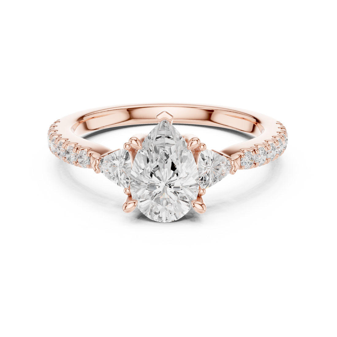 Pear Cut Three-Stone Engagement Ring with Pavé Band