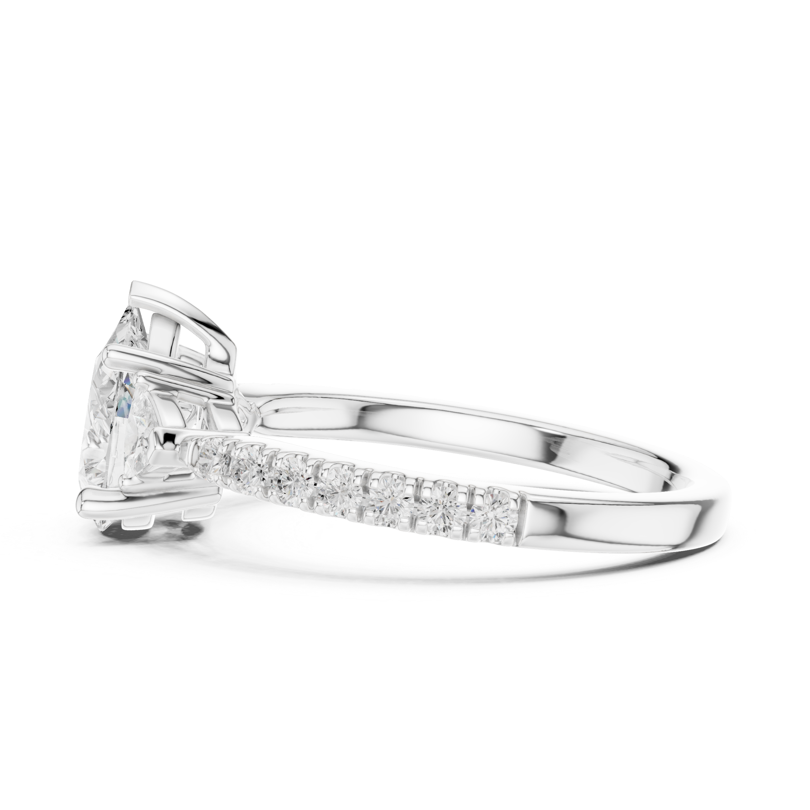 Pear Cut Three-Stone Engagement Ring with Pavé Band