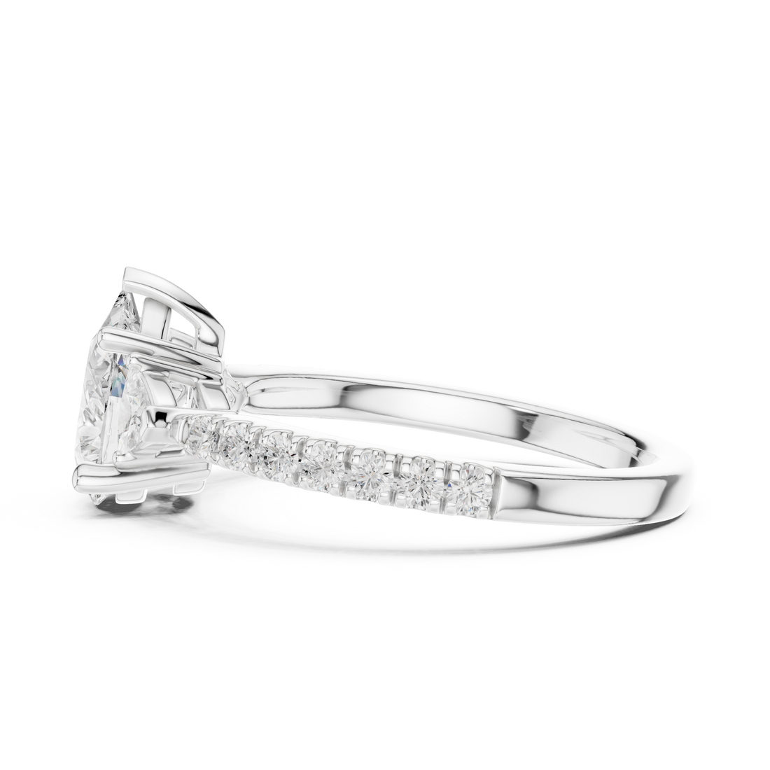 Pear Cut Three-Stone Engagement Ring with Pavé Band