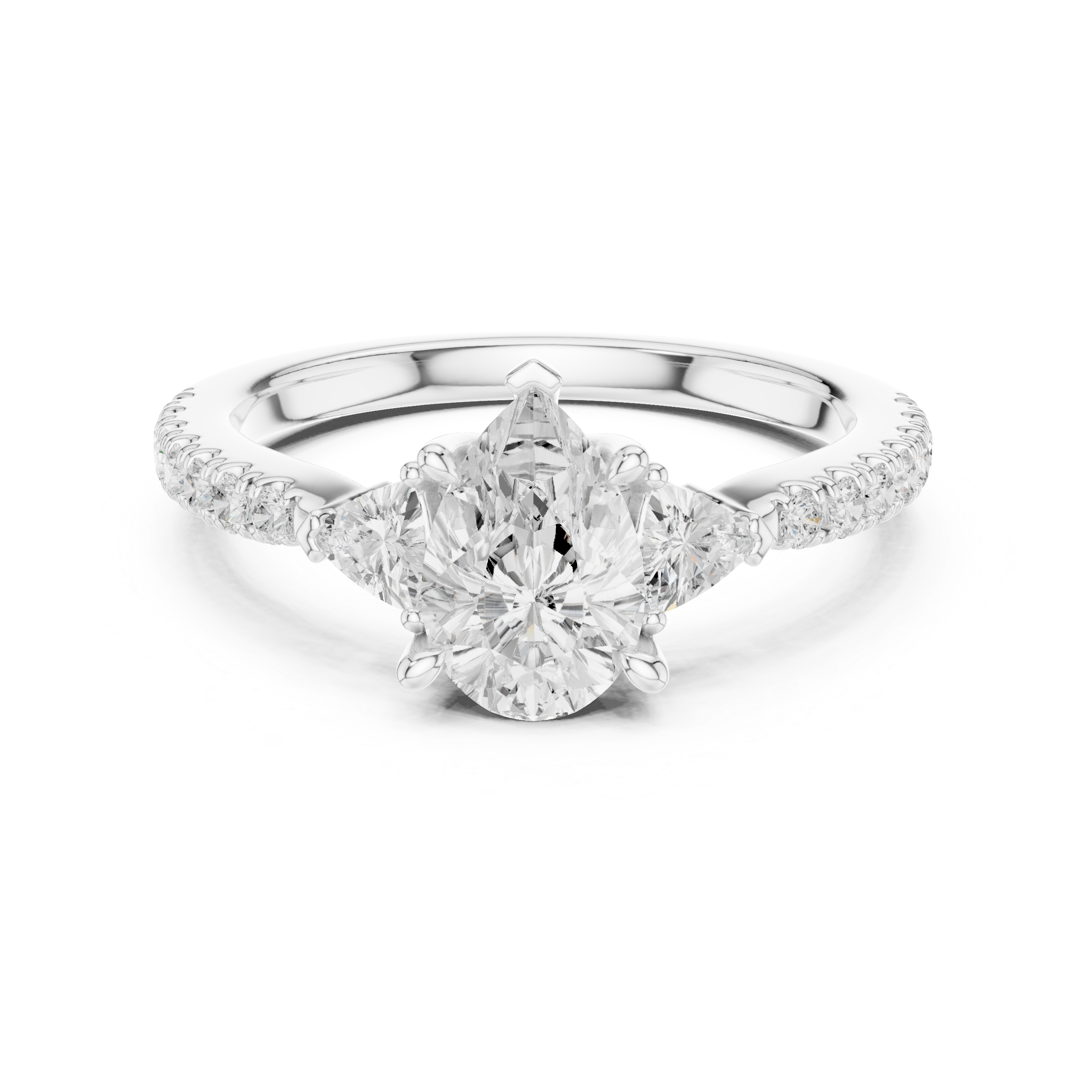 Pear Cut Three-Stone Engagement Ring with Pavé Band