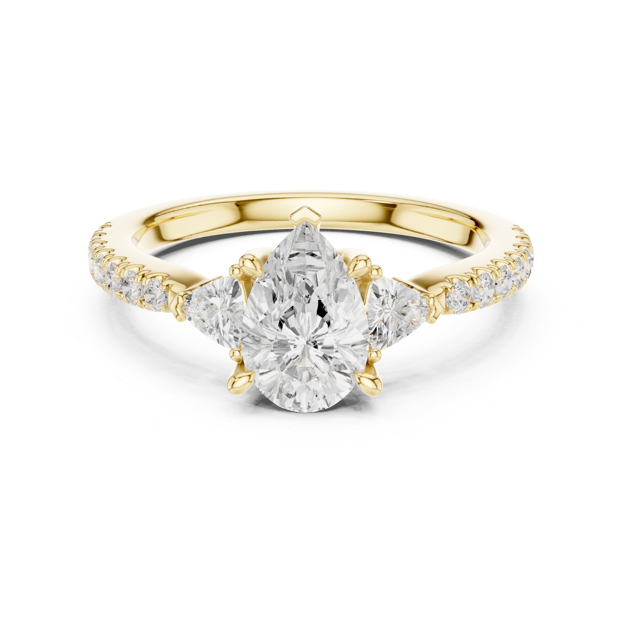 Pear Cut Three-Stone Engagement Ring with Pavé Band