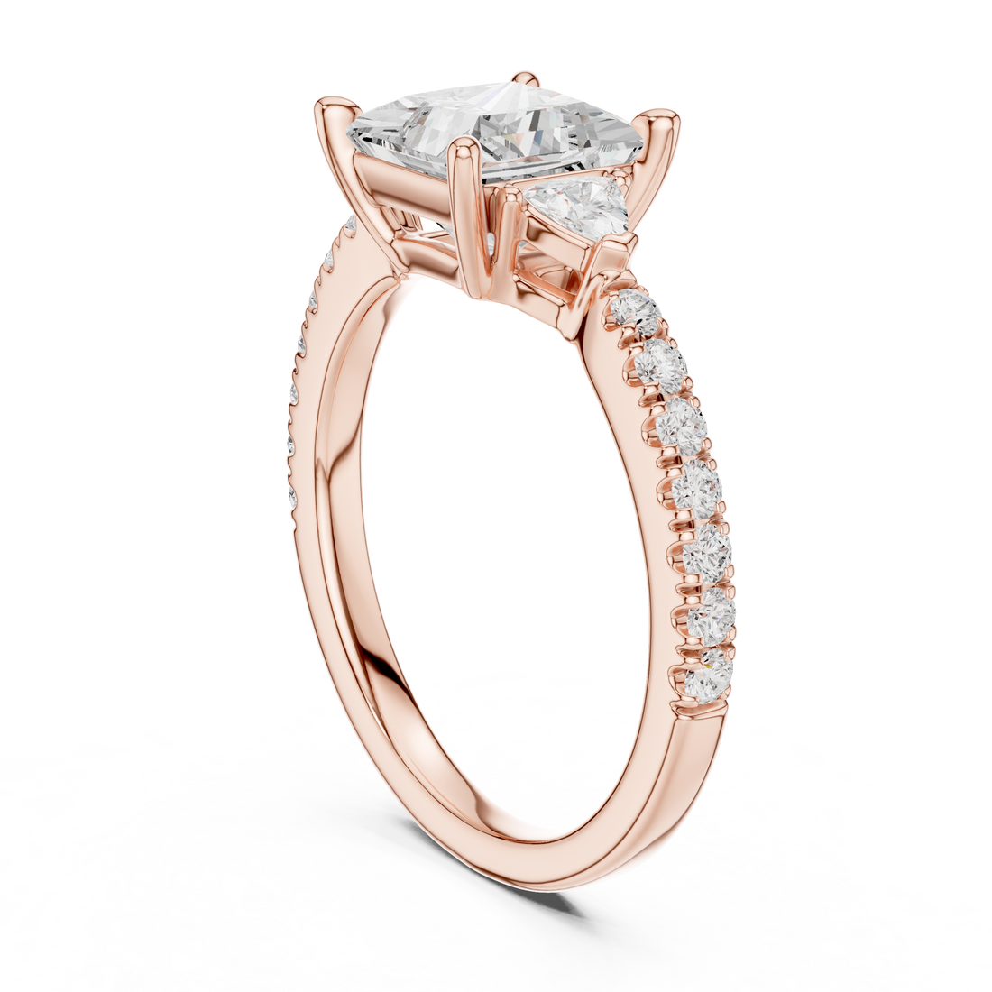 Princess Cut Three-Stone Engagement Ring with Pavé Band