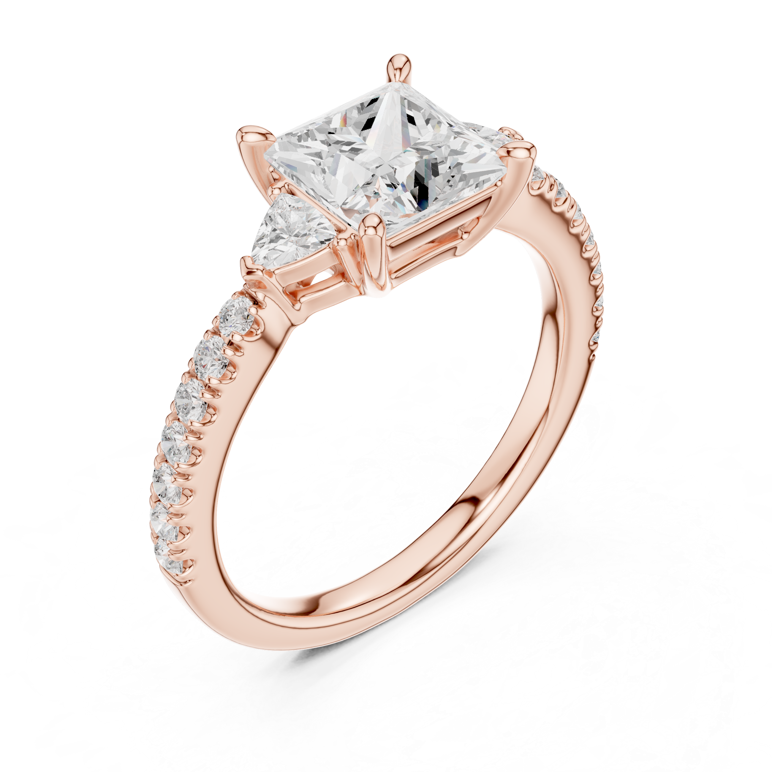Princess Cut Three-Stone Engagement Ring with Pavé Band