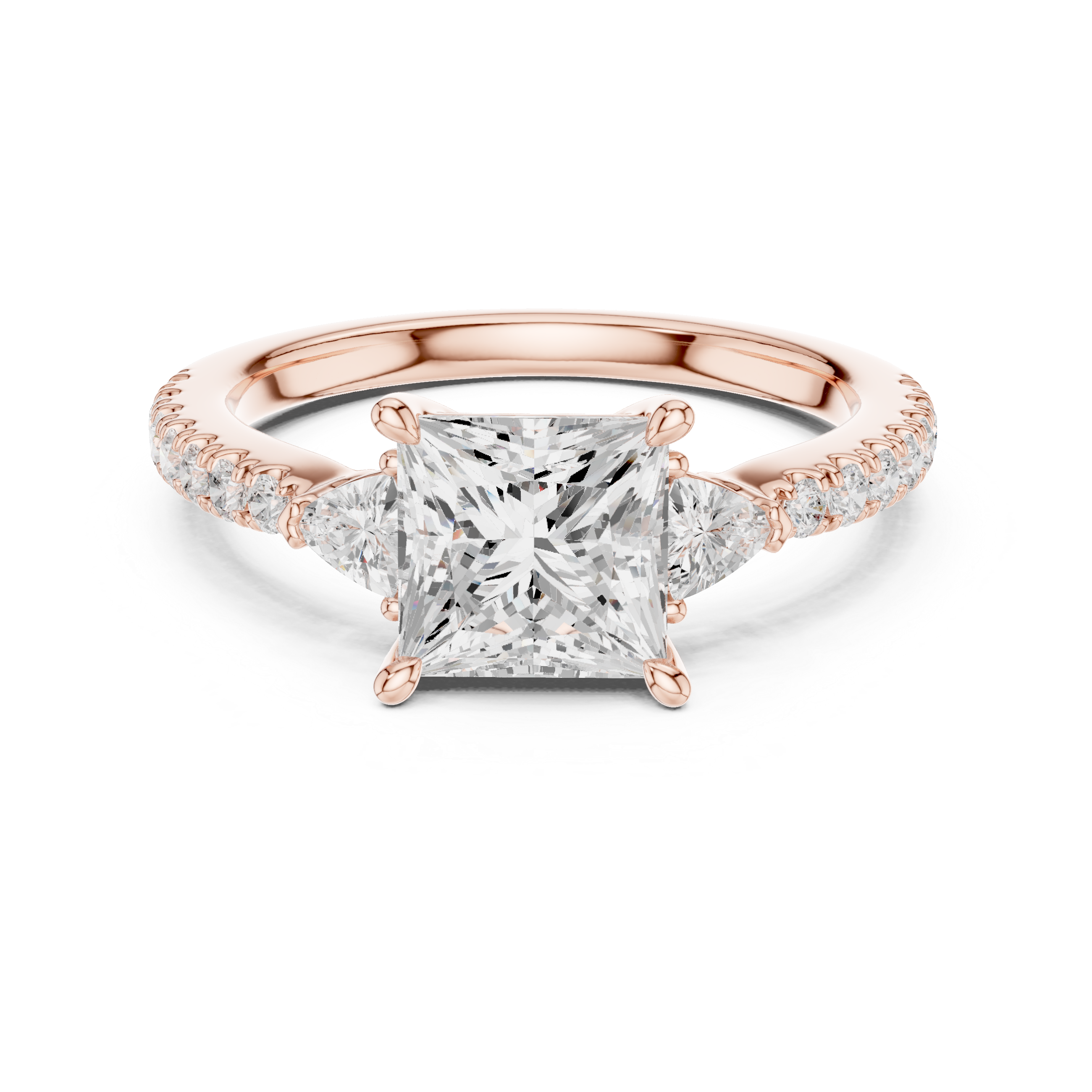 Princess Cut Three-Stone Engagement Ring with Pavé Band