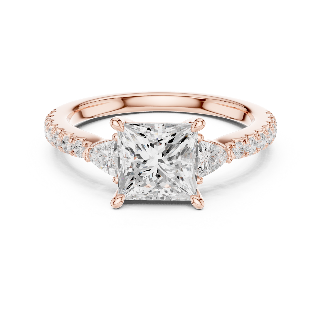 Princess Cut Three-Stone Engagement Ring with Pavé Band