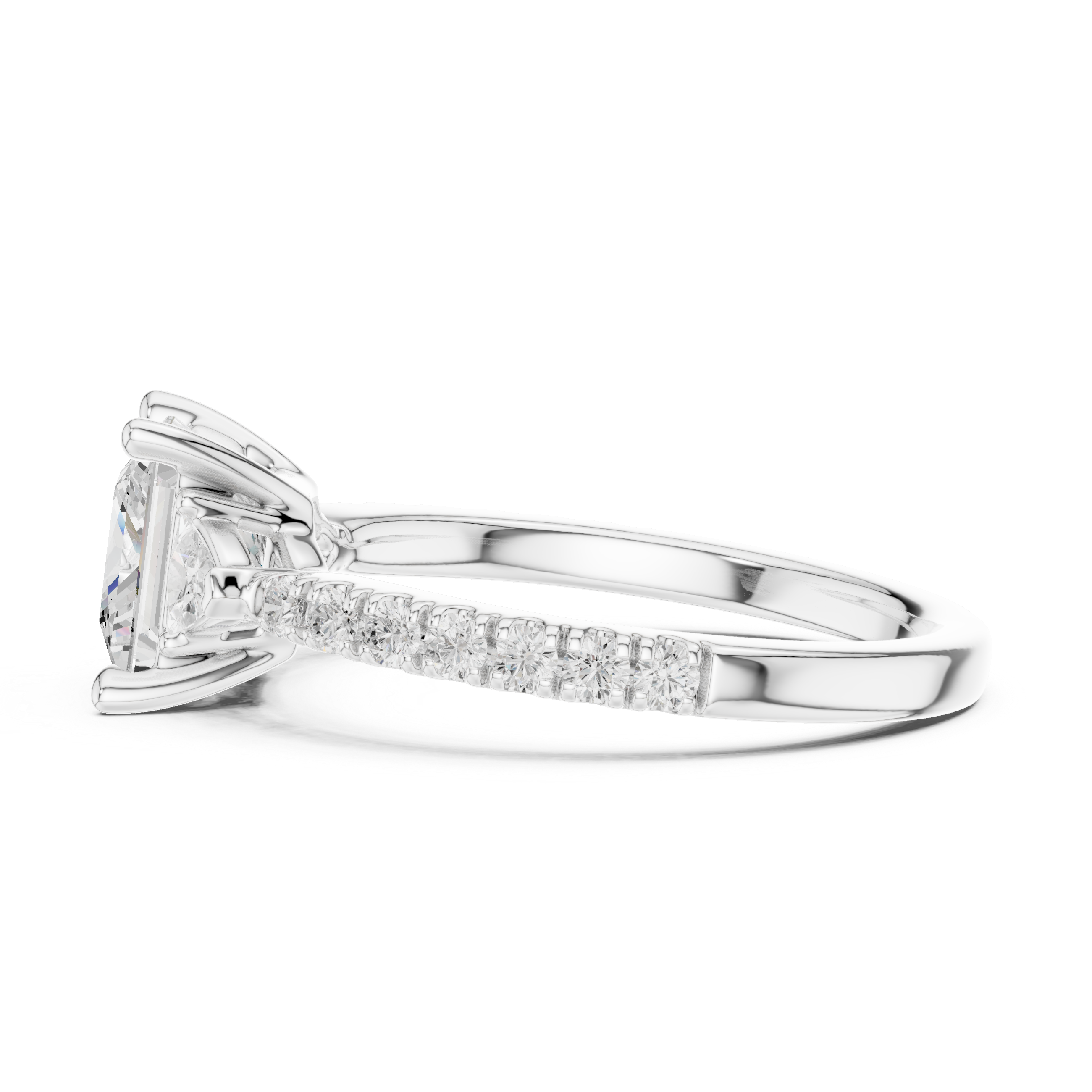 Princess Cut Three-Stone Engagement Ring with Pavé Band