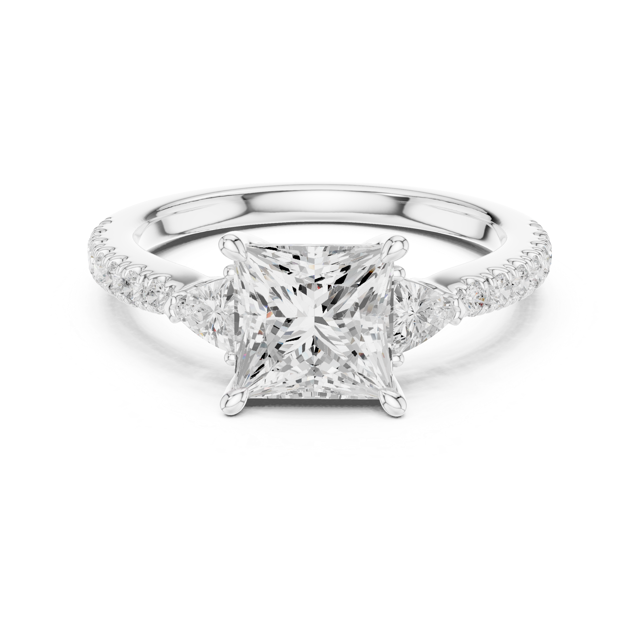 Princess Cut Three-Stone Engagement Ring with Pavé Band