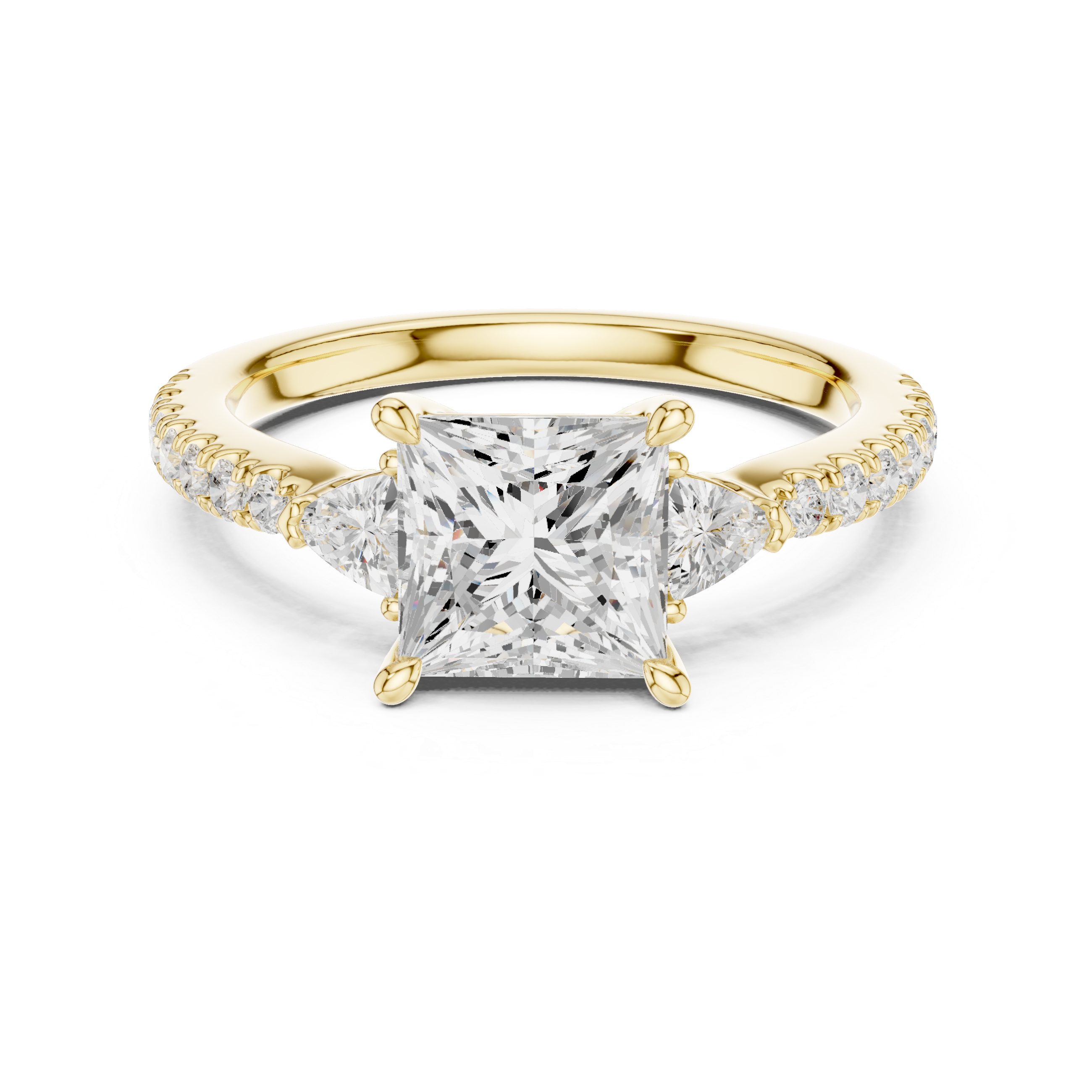 Princess Cut Three-Stone Engagement Ring with Pavé Band