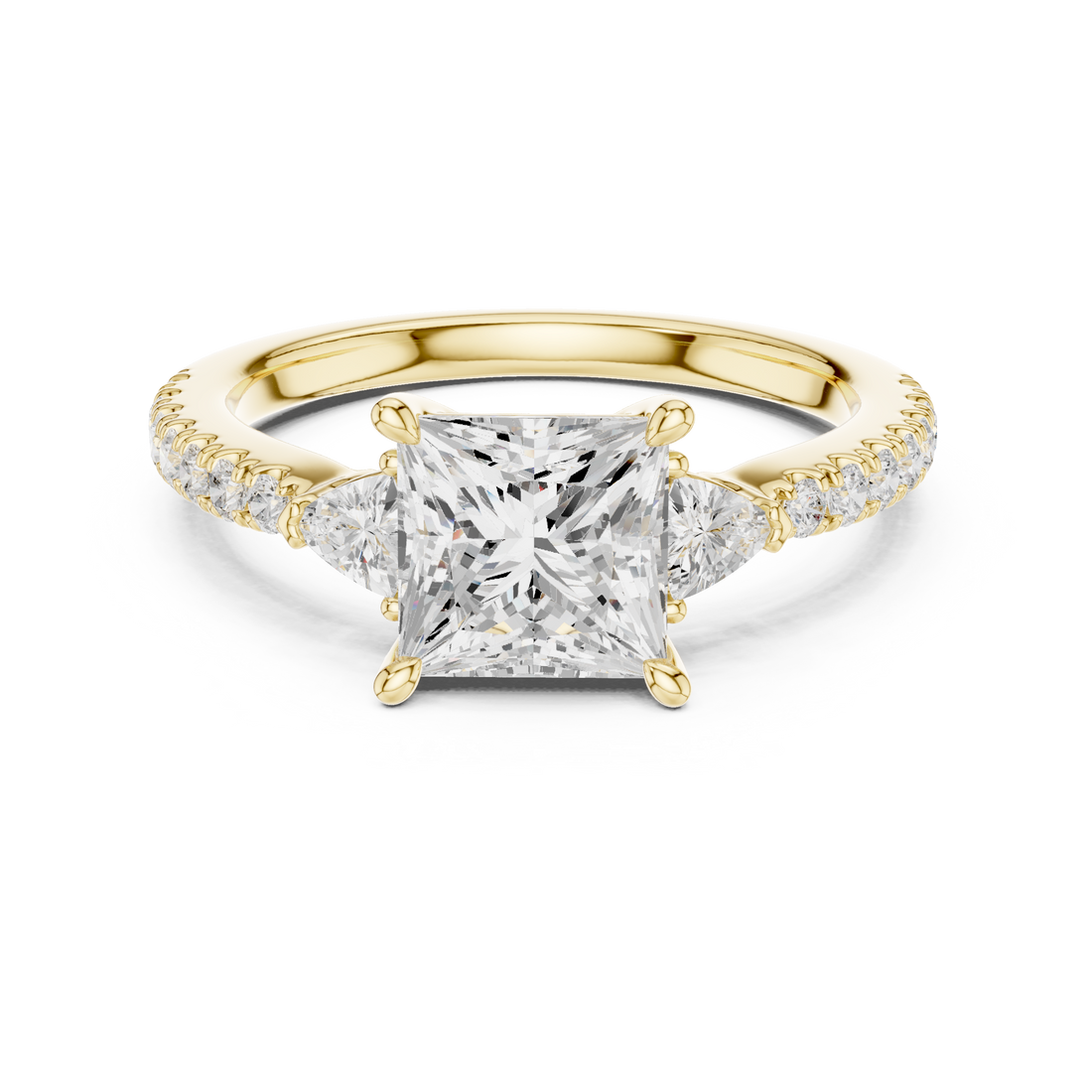 Princess Cut Three-Stone Engagement Ring with Pavé Band