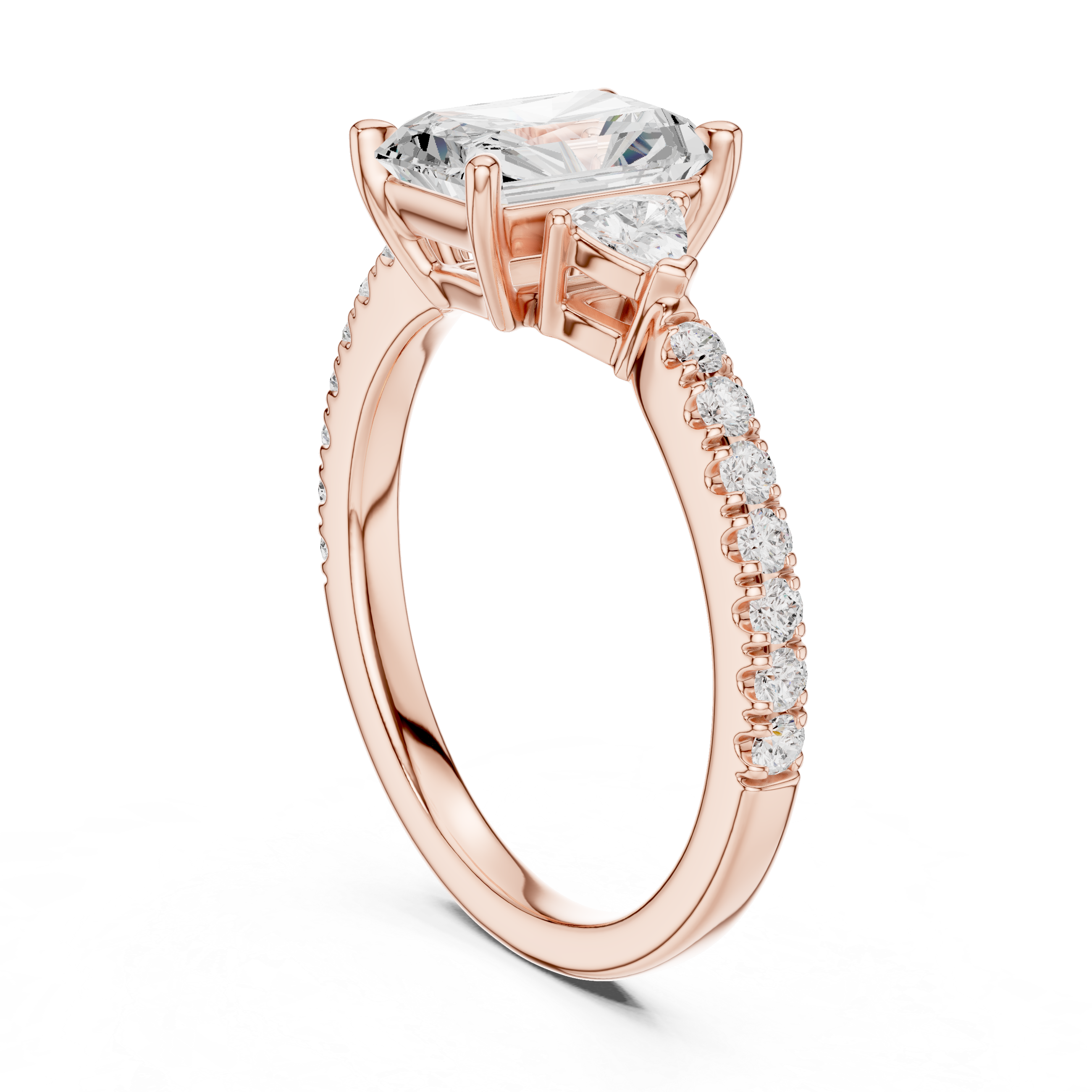 Radiant Cut Three-Stone Engagement Ring with Pavé Band
