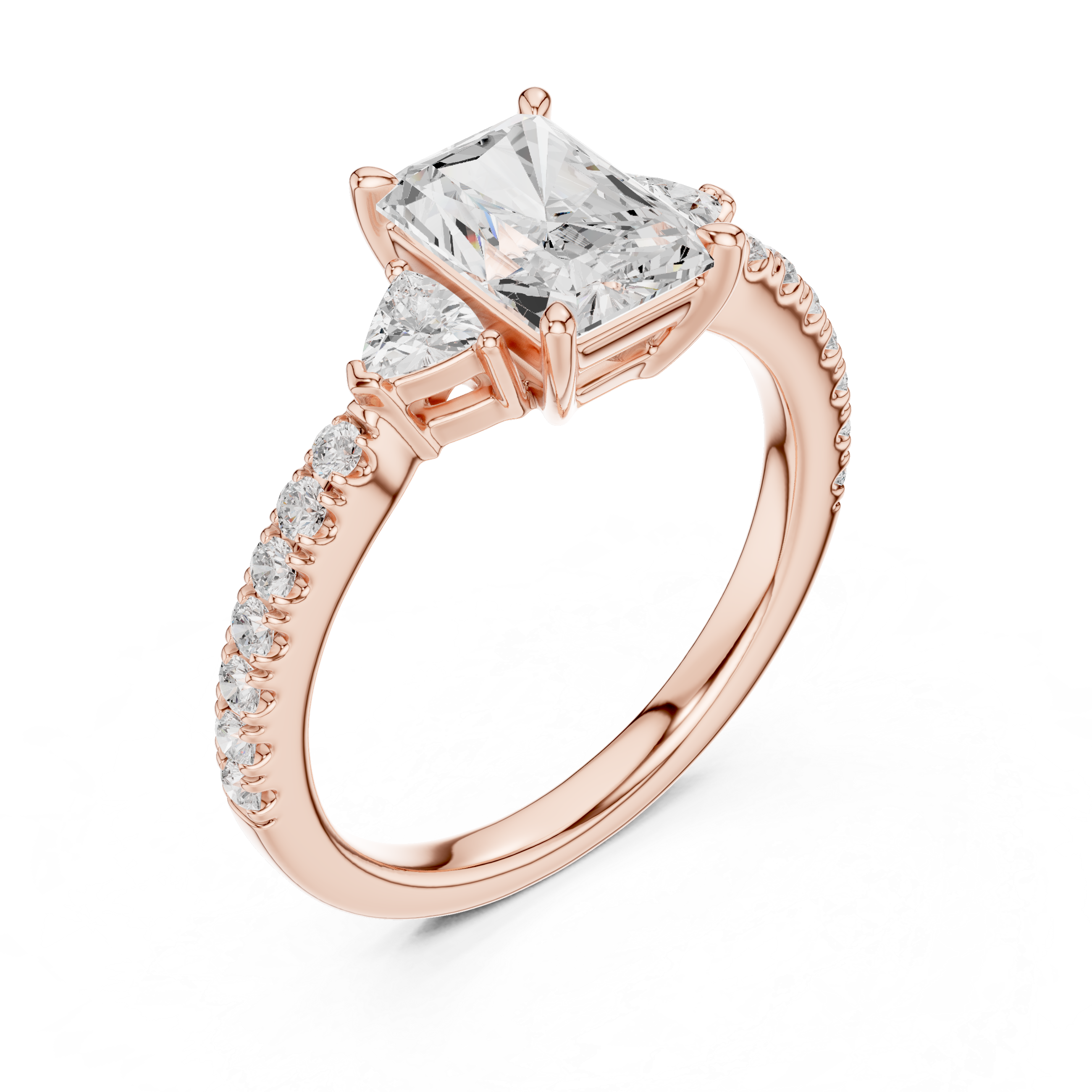 Radiant Cut Three-Stone Engagement Ring with Pavé Band