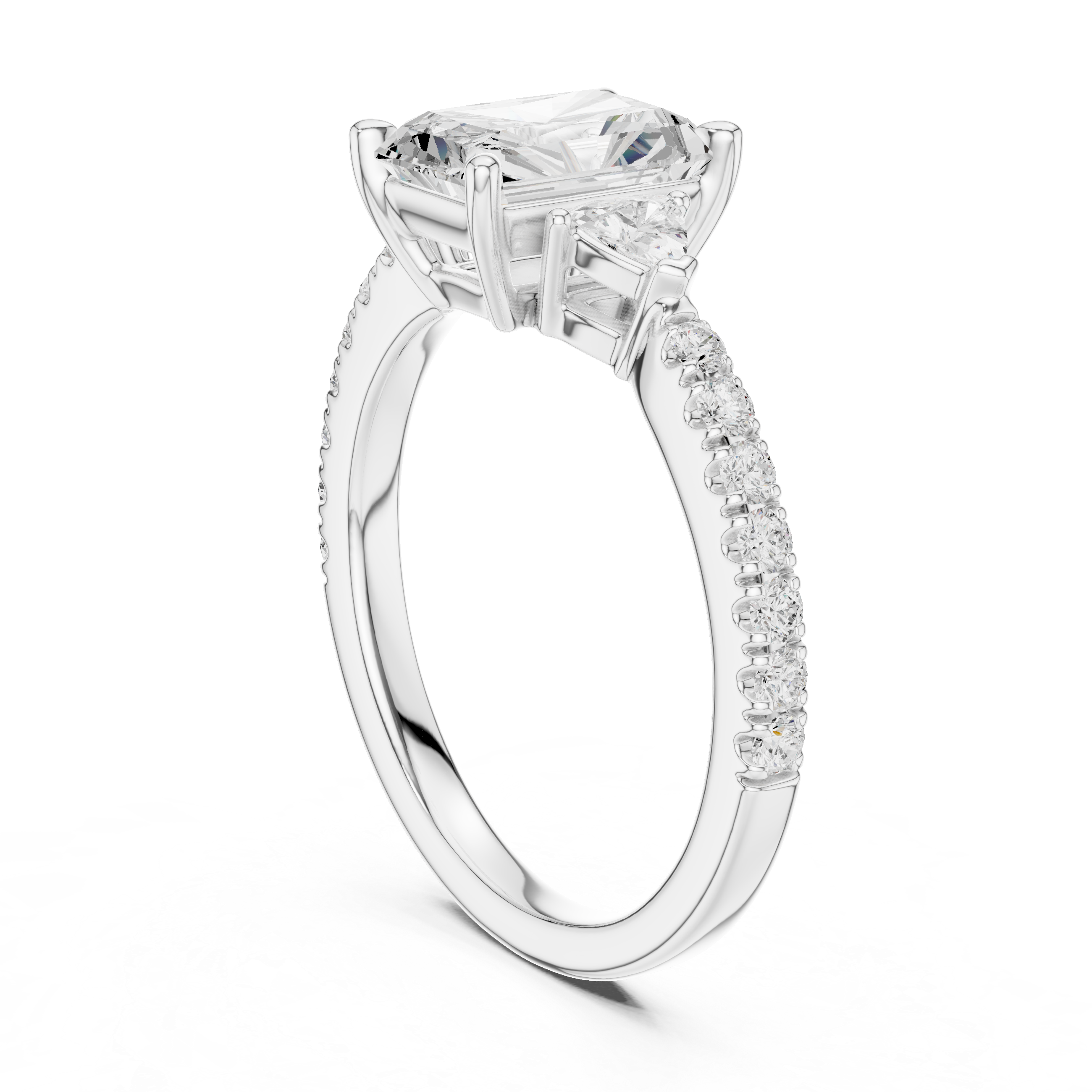Radiant Cut Three-Stone Engagement Ring with Pavé Band