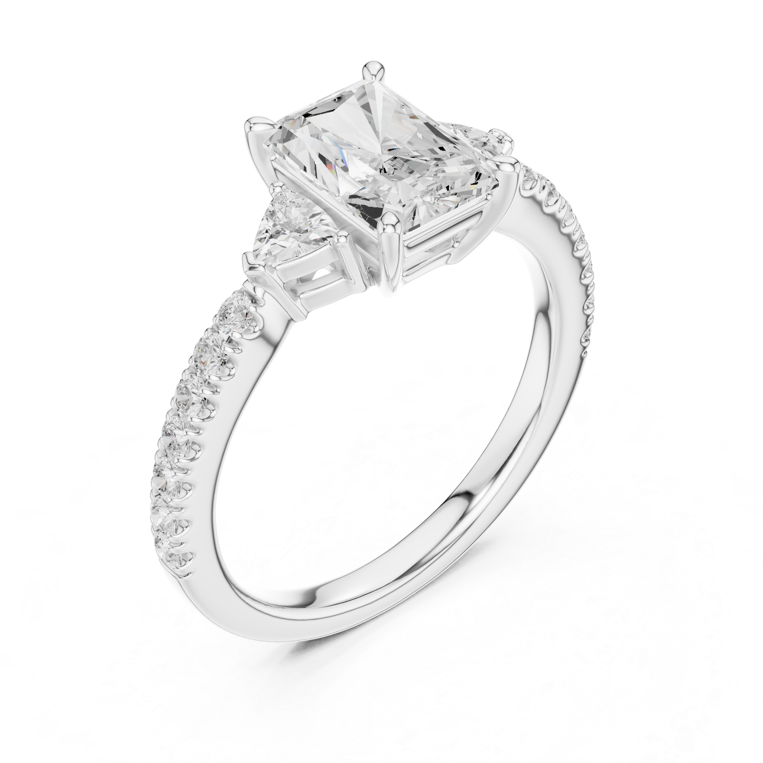 Radiant Cut Three-Stone Engagement Ring with Pavé Band