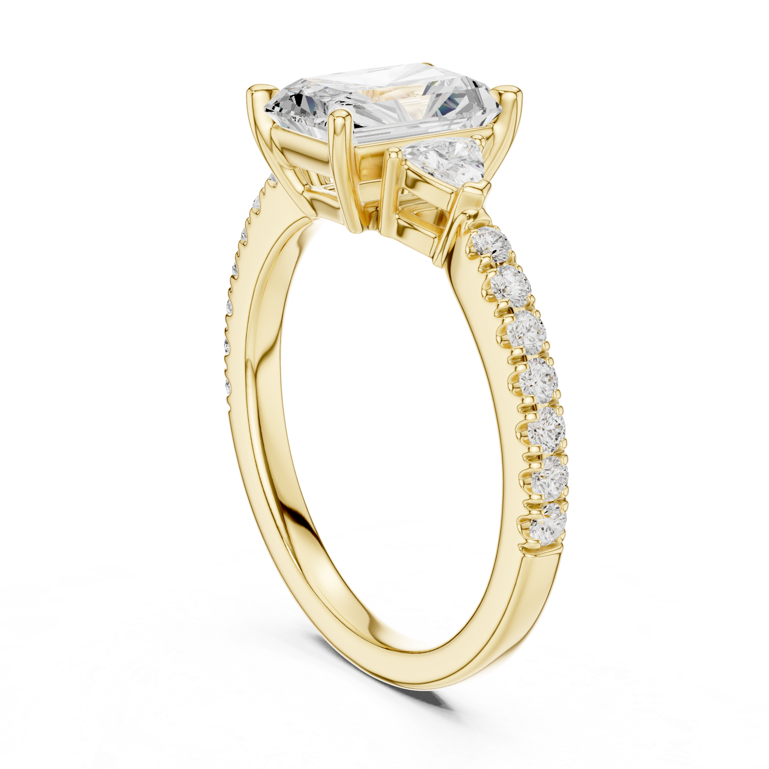 Radiant Cut Three-Stone Engagement Ring with Pavé Band