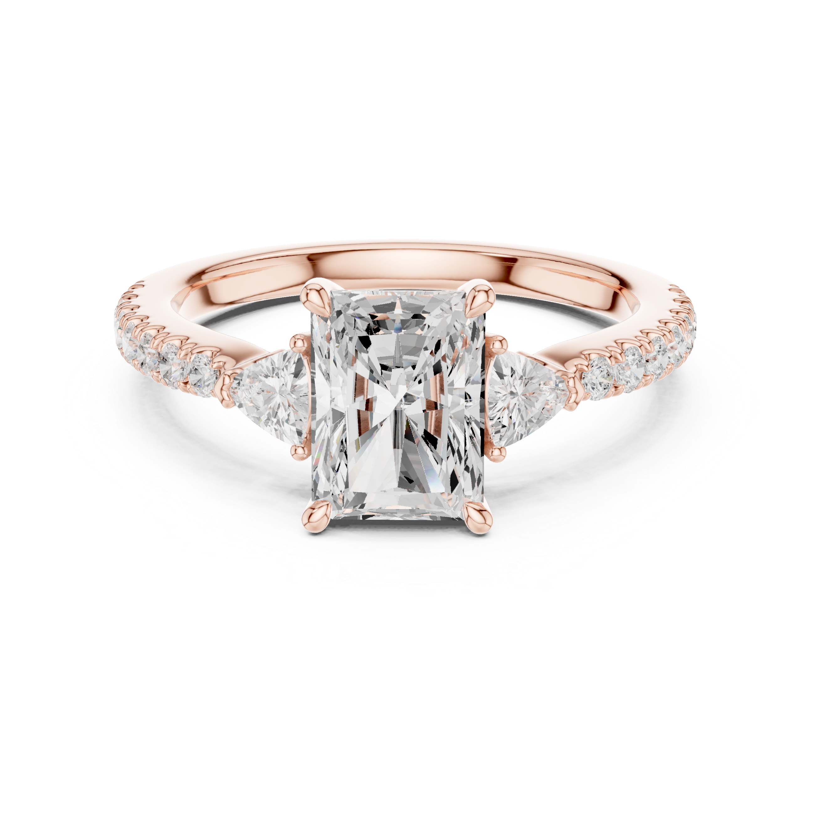 Radiant Cut Three-Stone Engagement Ring with Pavé Band
