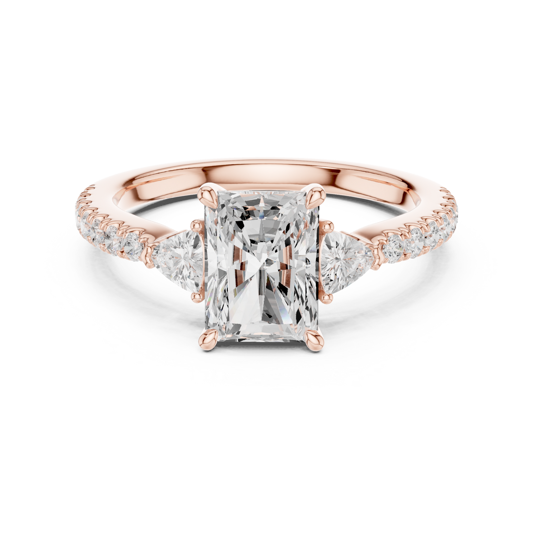 Radiant Cut Three-Stone Engagement Ring with Pavé Band
