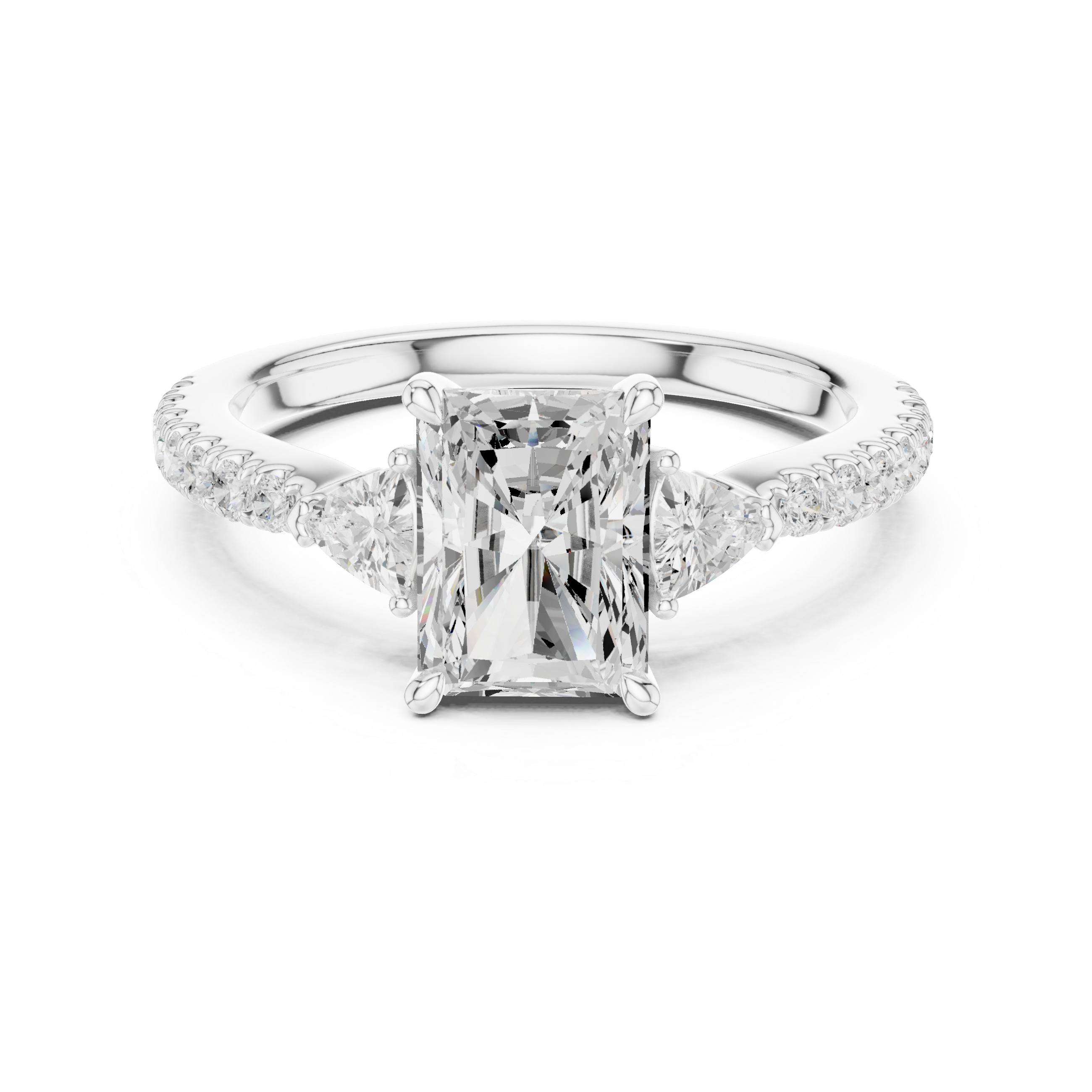 Radiant Cut Three-Stone Engagement Ring with Pavé Band