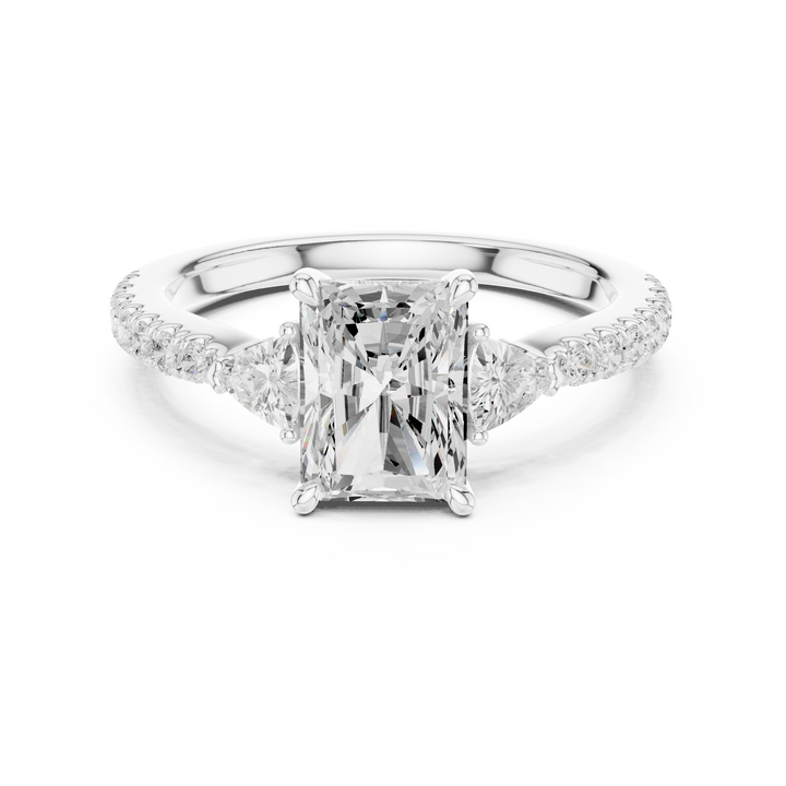Radiant Cut Three-Stone Engagement Ring with Pavé Band