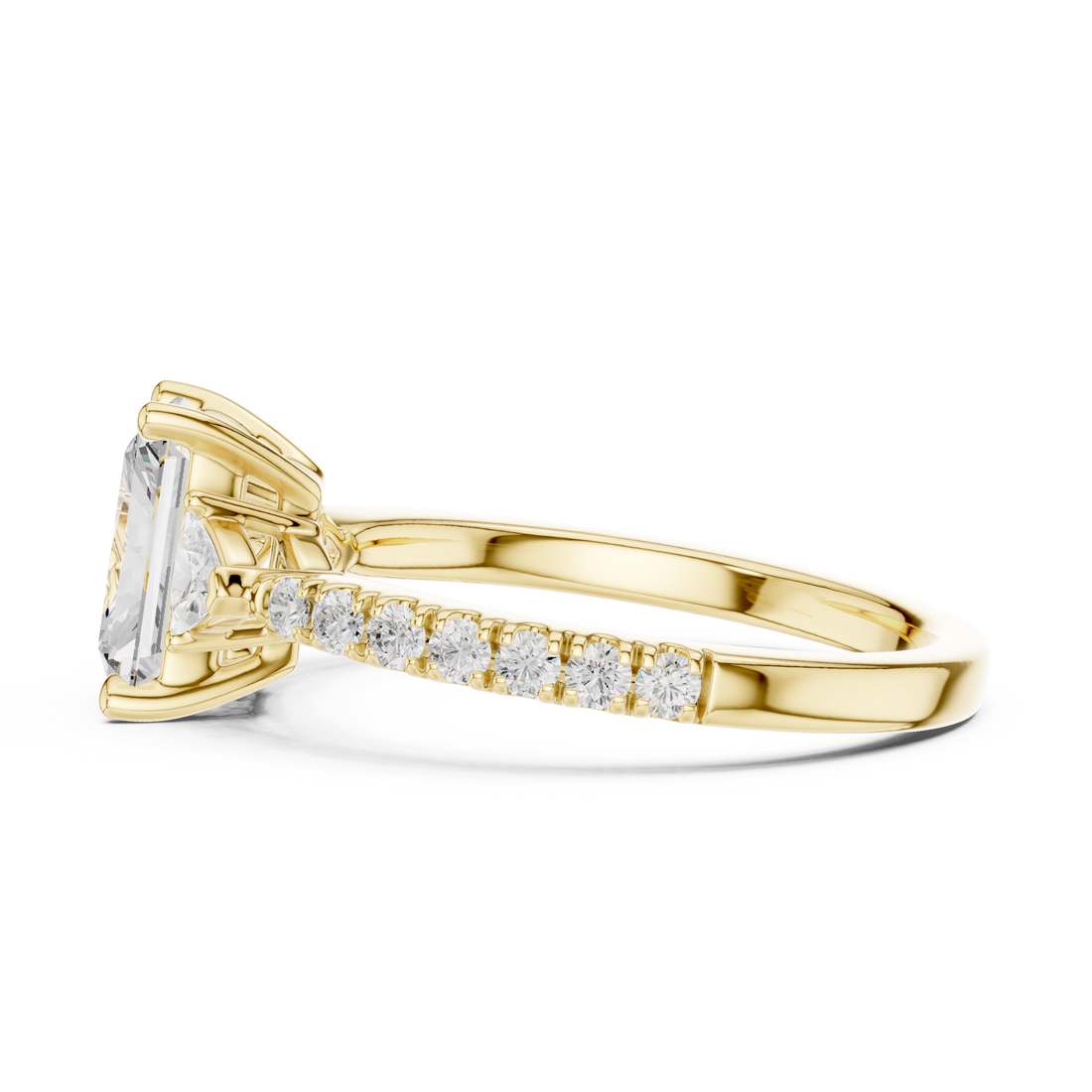 Radiant Cut Three-Stone Engagement Ring with Pavé Band